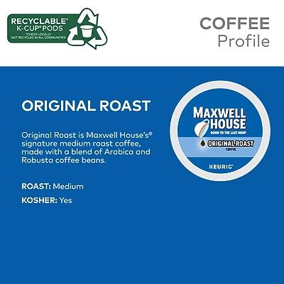 **COFFEE Profile**

**ORIGINAL ROAST**

Original Roast is Maxwell House's signature medium roast coffee, made with a blend of Arabica and Robusta coffee beans.

- **ROAST:** Medium
- **KOSHER:** Yes

**RECYCLABLE K-CUP PODS**
*Not recycled in all communities*

**Maxwell House**
**ORIGINAL ROAST**
**KEURIG**