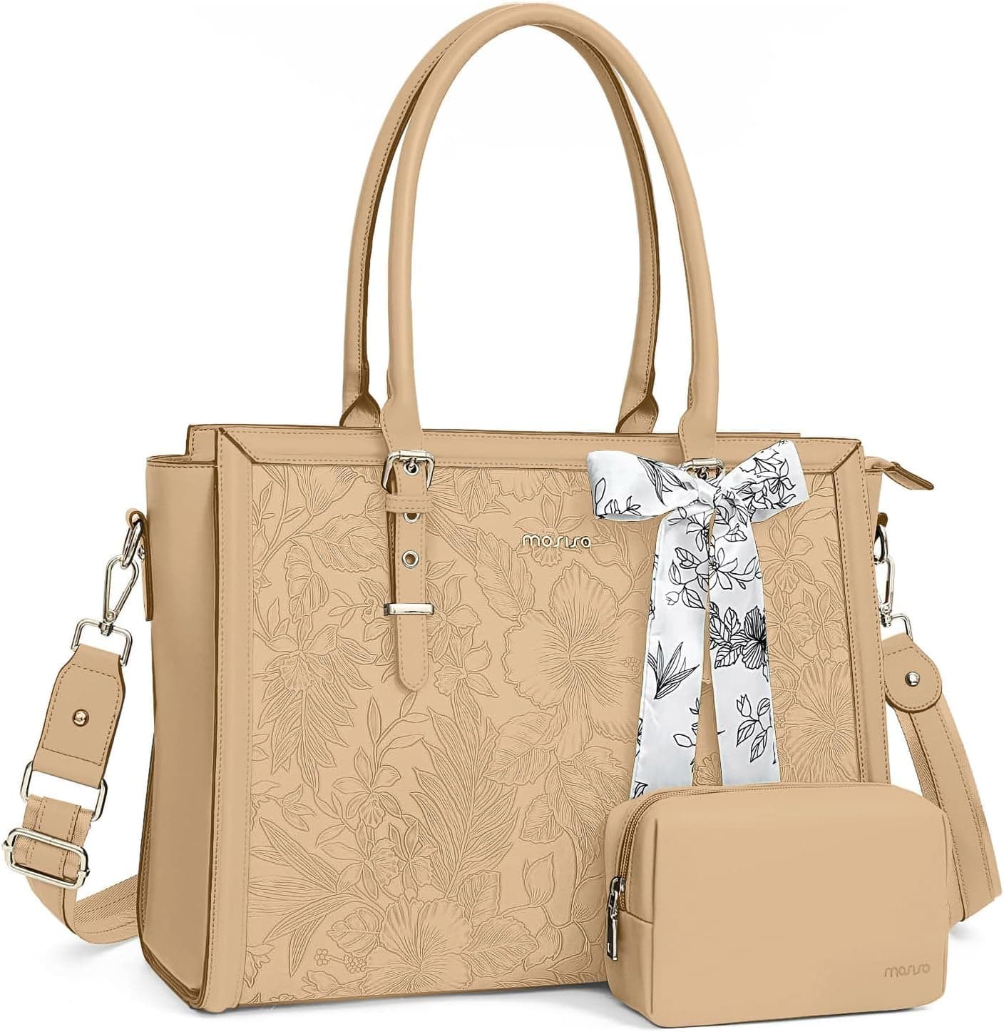 mosiso - Laptop Bag for Women 17-17.3 inch PU Leather Tote Bag Work Briefcase Computer Bags - Apricot