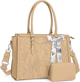 mosiso - Laptop Bag for Women 15-15.6 inch PU Leather Tote Bag Work Briefcase Computer Bags - Apricot