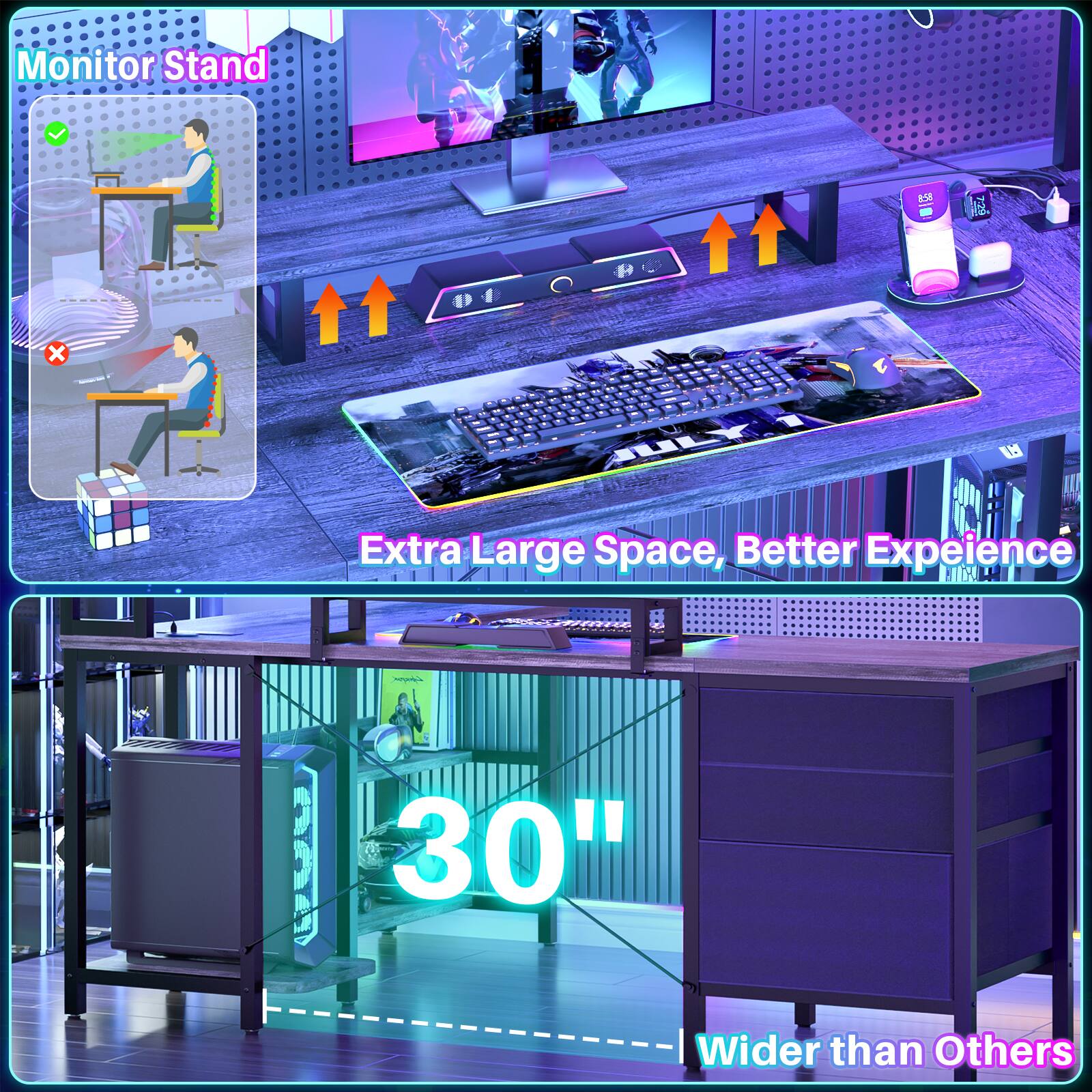 Monitor Stand

Extra Large Space, Better Experience

30" Wider than Others