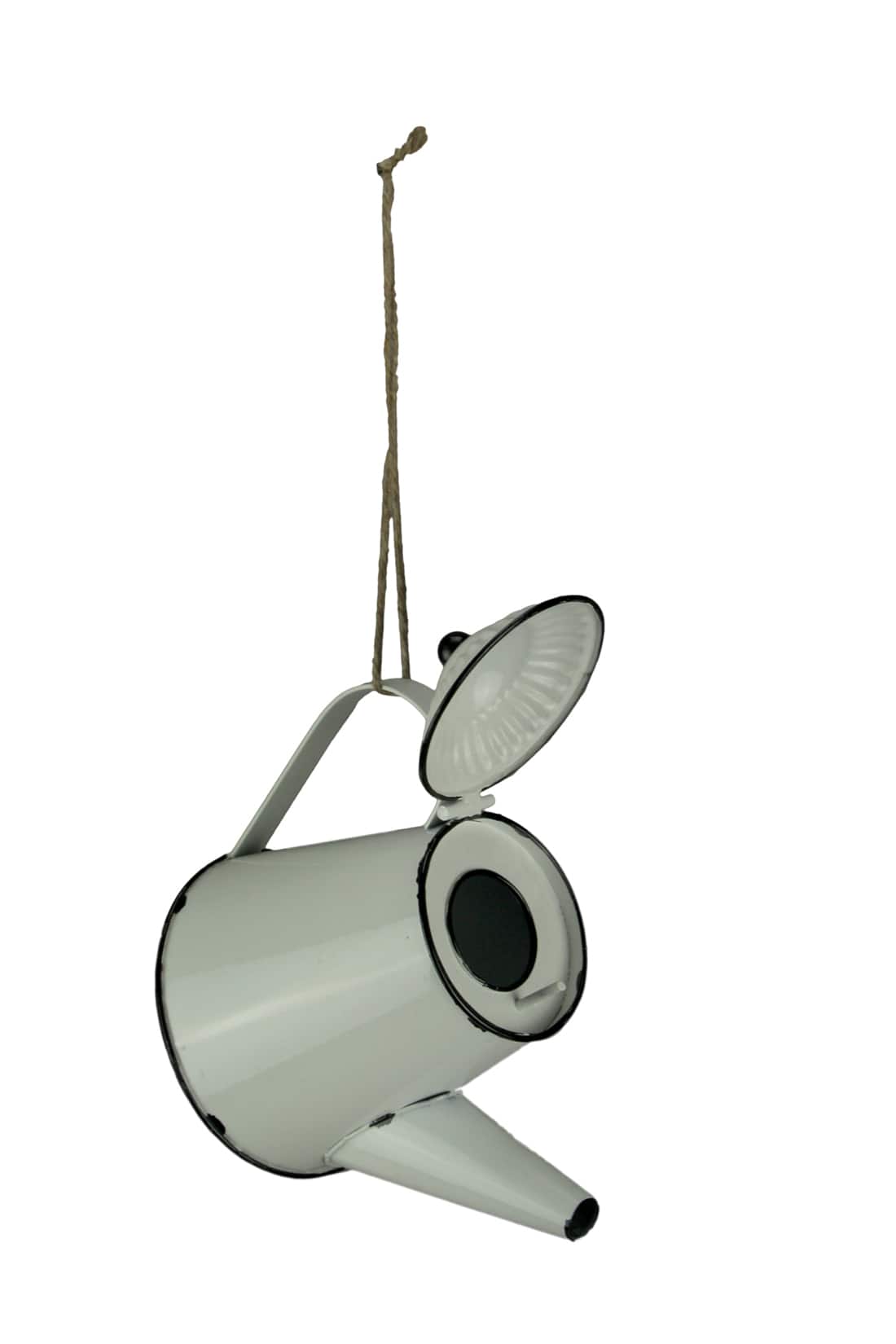De Leon Collections - Enamel Metal Rustic Tea Kettle Decorative Outdoor Hanging Birdhouse Small - White