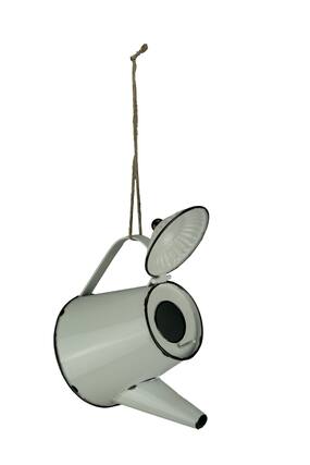 Front. De Leon Collections - White Enamel Metal Rustic Tea Kettle Decorative Outdoor Hanging Birdhouse Small - White.