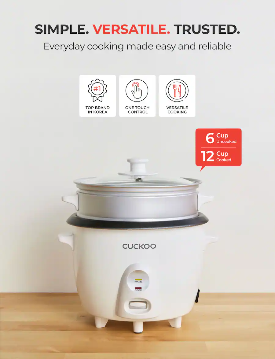 Cuckoo One Touch Rice Small Rice Cooker Warmer with Steamer Tray