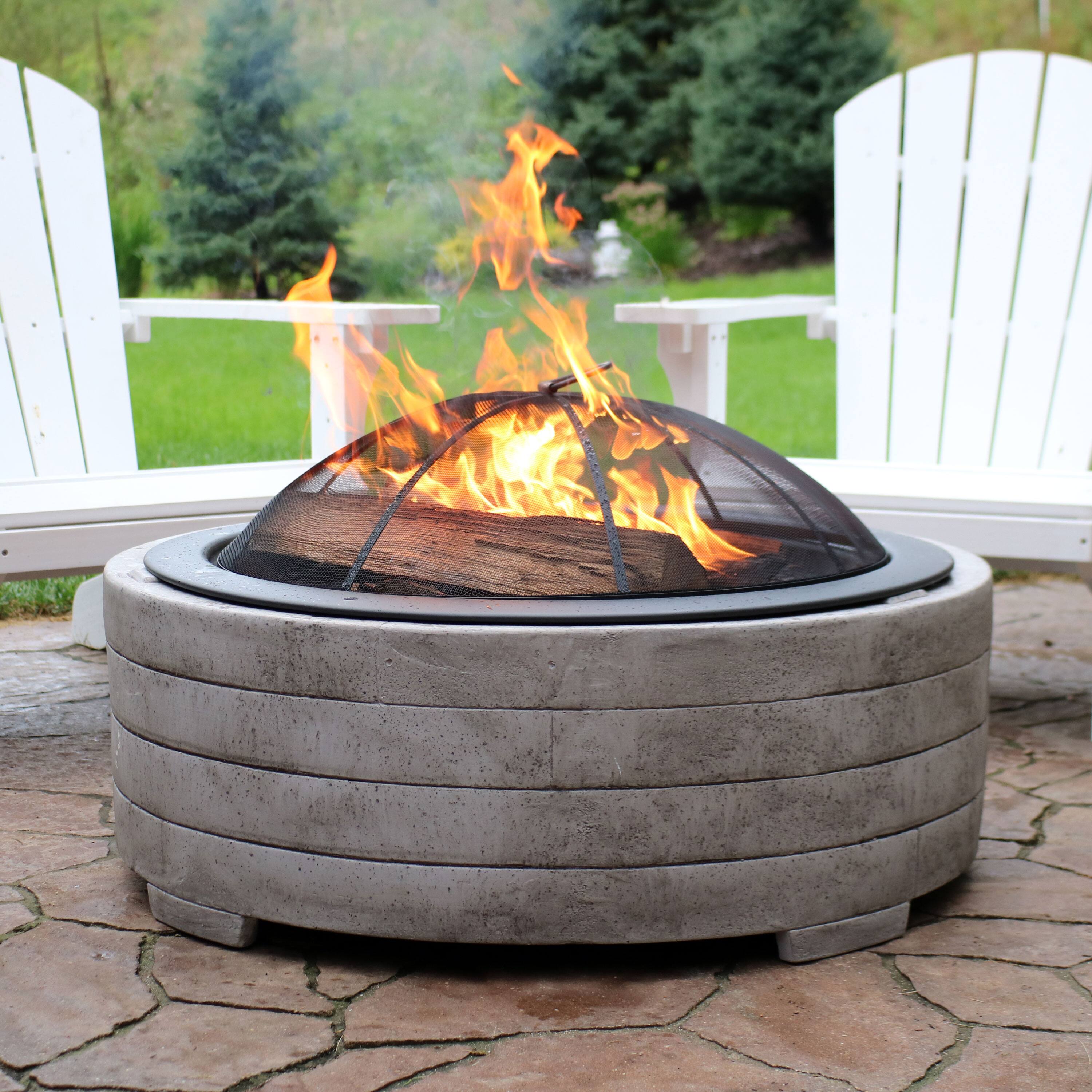 Alt View 1. Sunnydaze - 36 in Faux Stone Fire Pit with Handles and Spark Screen - Smoke.