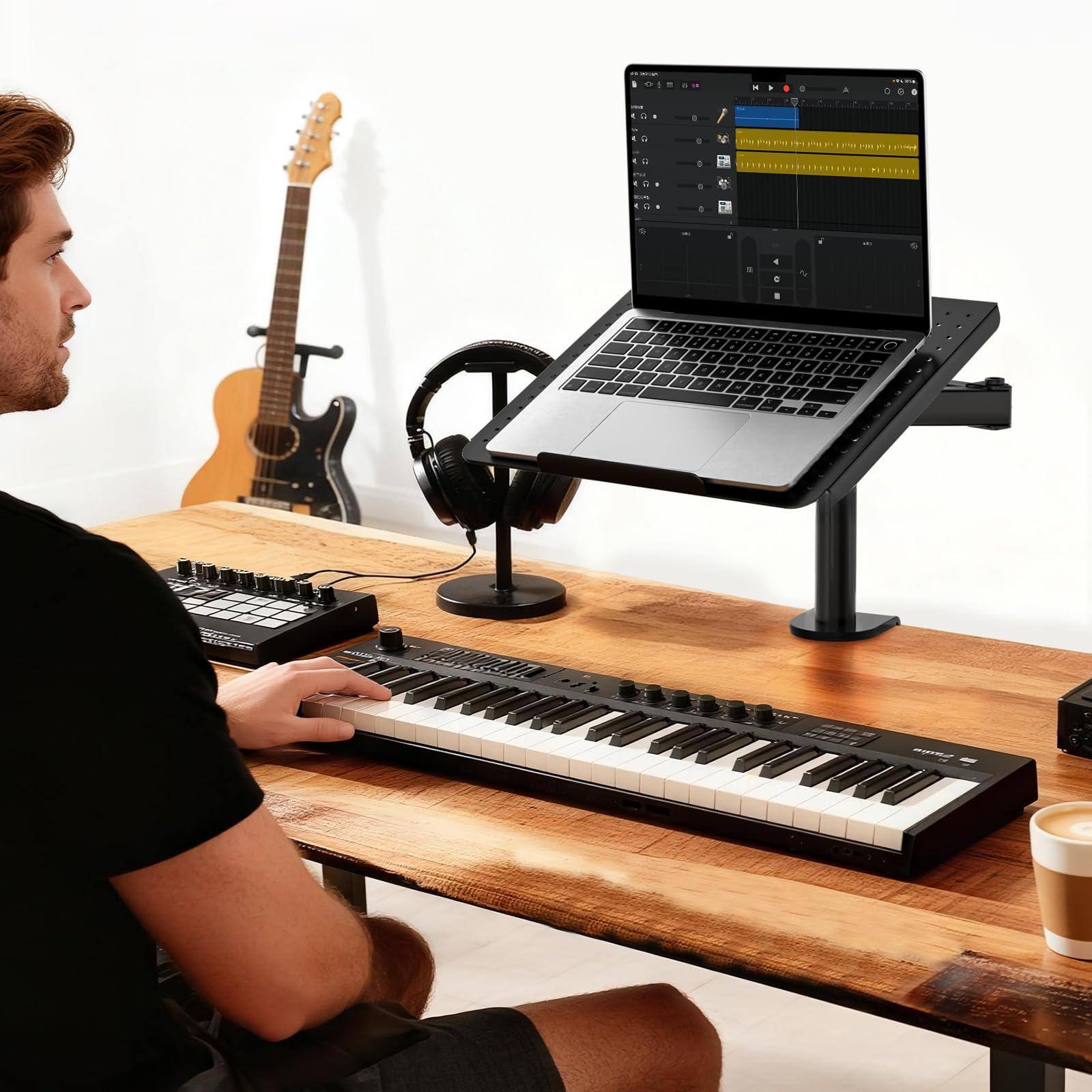 Alt View 5. PO3TICJUNKI3 - Laptop Tray Desk Mount For 17inch Notebook Fully Adjustable Arm Up To 22lbs Monitor With Vented Platform - White.