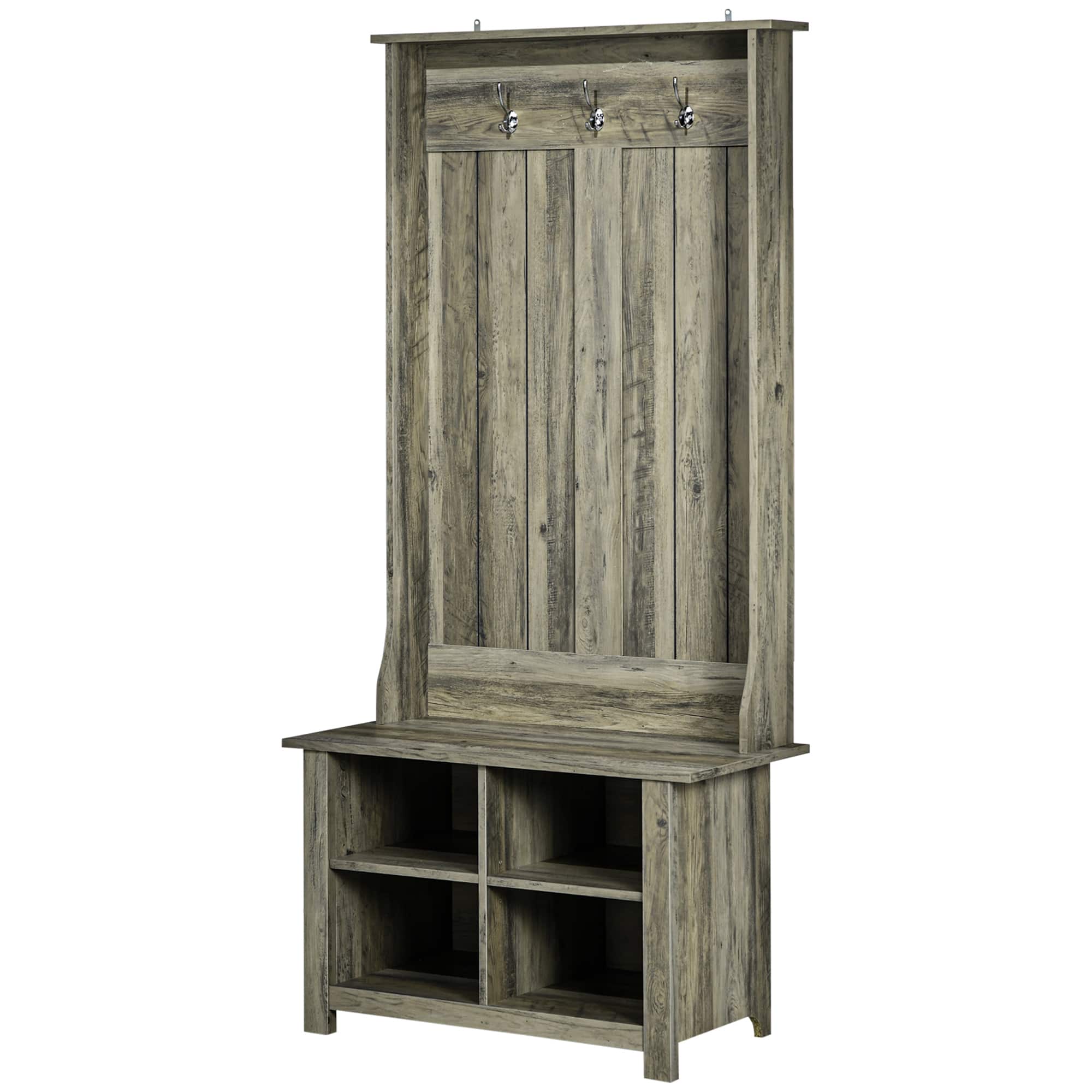 Homcom - Hall Tree with Shoe Storage Bench Entryway Bench for Living Room - Gray