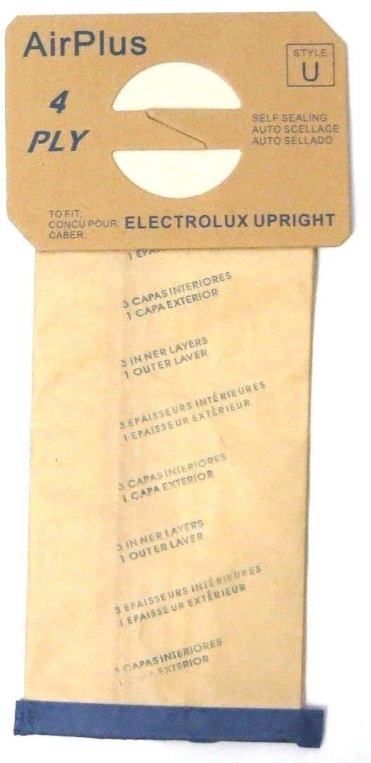 AirPlus  
STYLE U  
4 PLY  
SELF SEALING  
AUTO SCALLAGE  
AUTO SELLADO  

TO FIT:  
CONCU POUR:  
ELECTROLUX UPRIGHT CABER  

3 CAPAS INTERIORES  
1 CAPA EXTERIOR  

3 INNER LAYERS  
1 OUTER LAYER  

3 ÉPAISSEURS INTÉRIEURES  
1 ÉPAISSEUR EXTERIEUR  

3 CAPAS INTERIORES  
1 CAPA EXTERIOR  

3 INNER LAYERS  
1 OUTER LAYER  

3 ÉPAISSEURS INTÉRIEURES  
1 ÉPAISSEUR EXTERIEUR  

3 CAPAS INTERIORES  
1 CAPA EXTERIOR