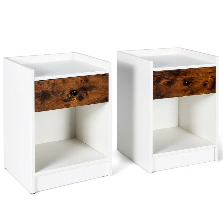 Front. SlickBlue - Set of 2 Nightstands with Drawer and Raised Top Bedside Cabinets For Bedroom - White.