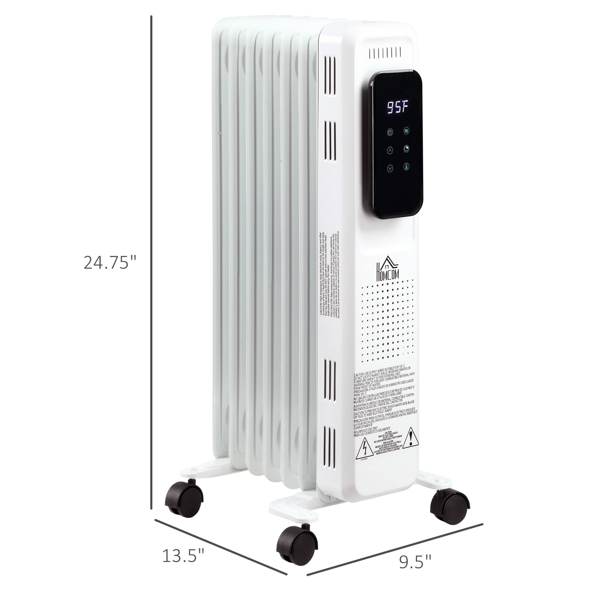 The dimensions of the heater are:

- Height: 24.75"
- Width: 13.5"
- Depth: 9.5"