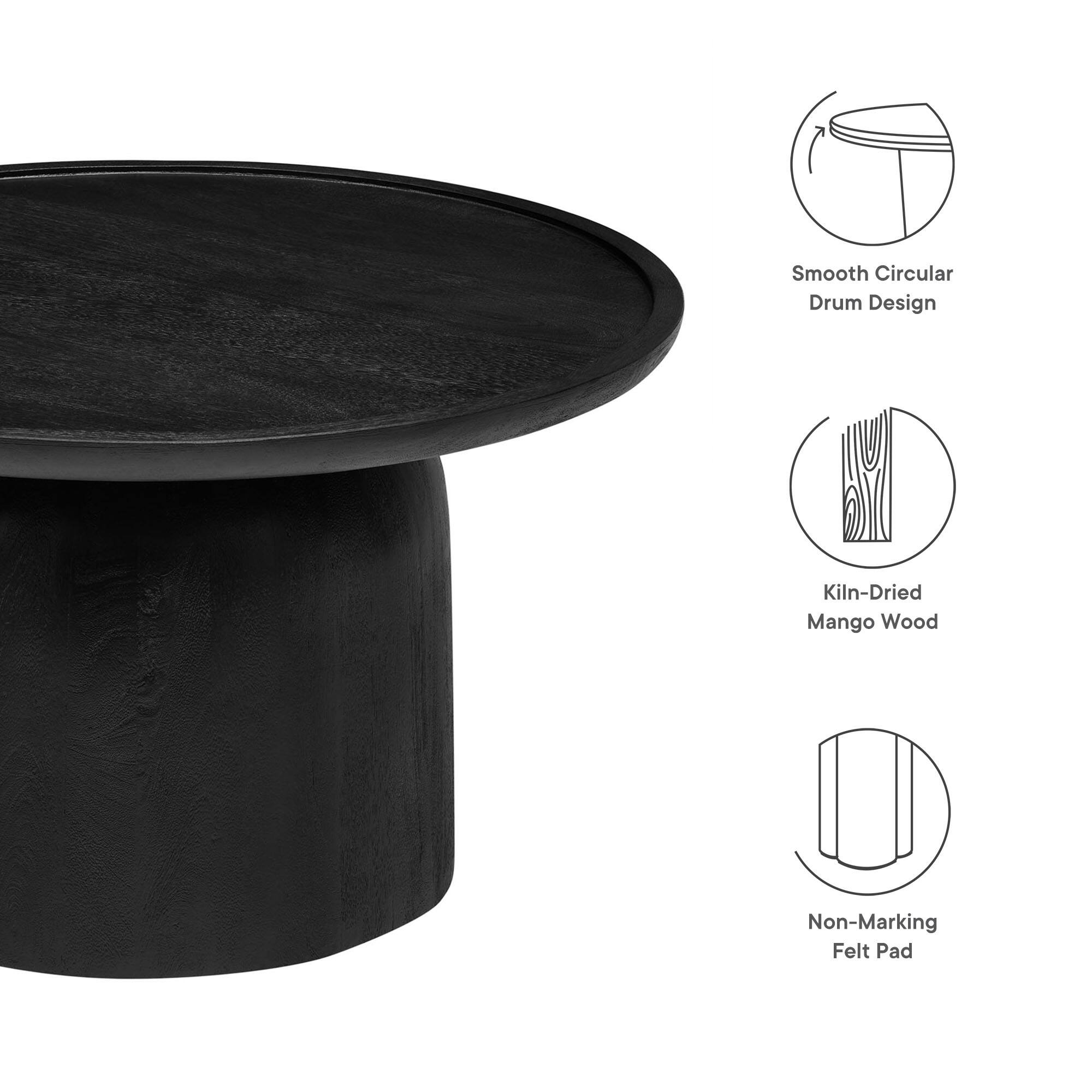 Smooth Circular Drum Design  
Kiln-Dried Mango Wood  
Non-Marking Felt Pad