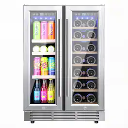 SIMZLIFE - 4.7 cu. ft Built-in Dual Zone Beverage Refrigerator&Wine Fridge – 90 Can 21 Bottle Drink Cooler for Home Bar Office - Silver
