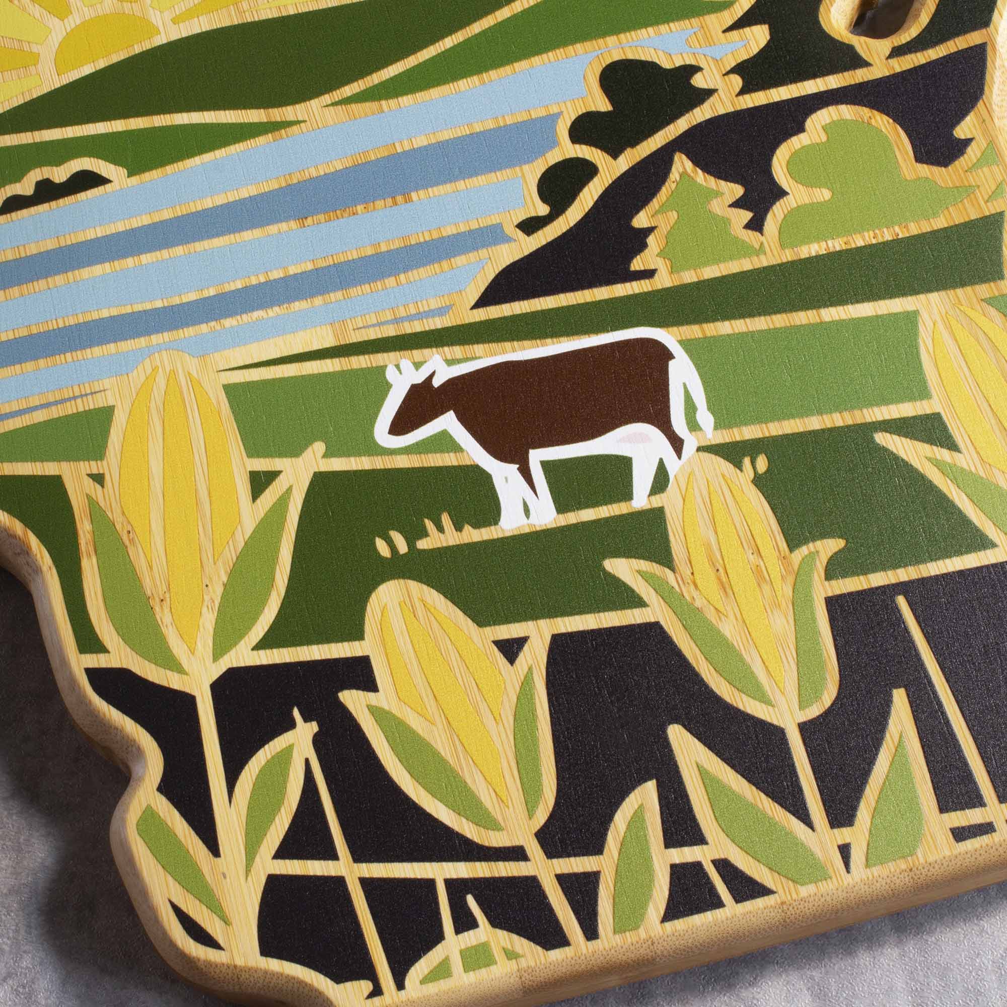 Alt View 2. Totally Bamboo - Wisconsin Cutting Board with Artwork by Summer Stokes.