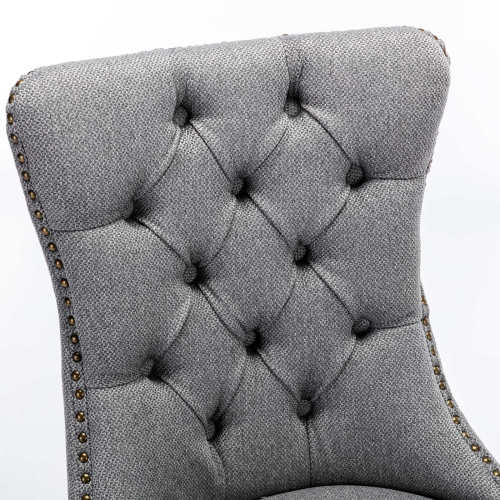 Alt View 8. LUCKY ONE - Assembled Tufted Linen Dining Chair Set of 2 with Wood Legs Nailhead Trim High Back Side Chair - Gray.
