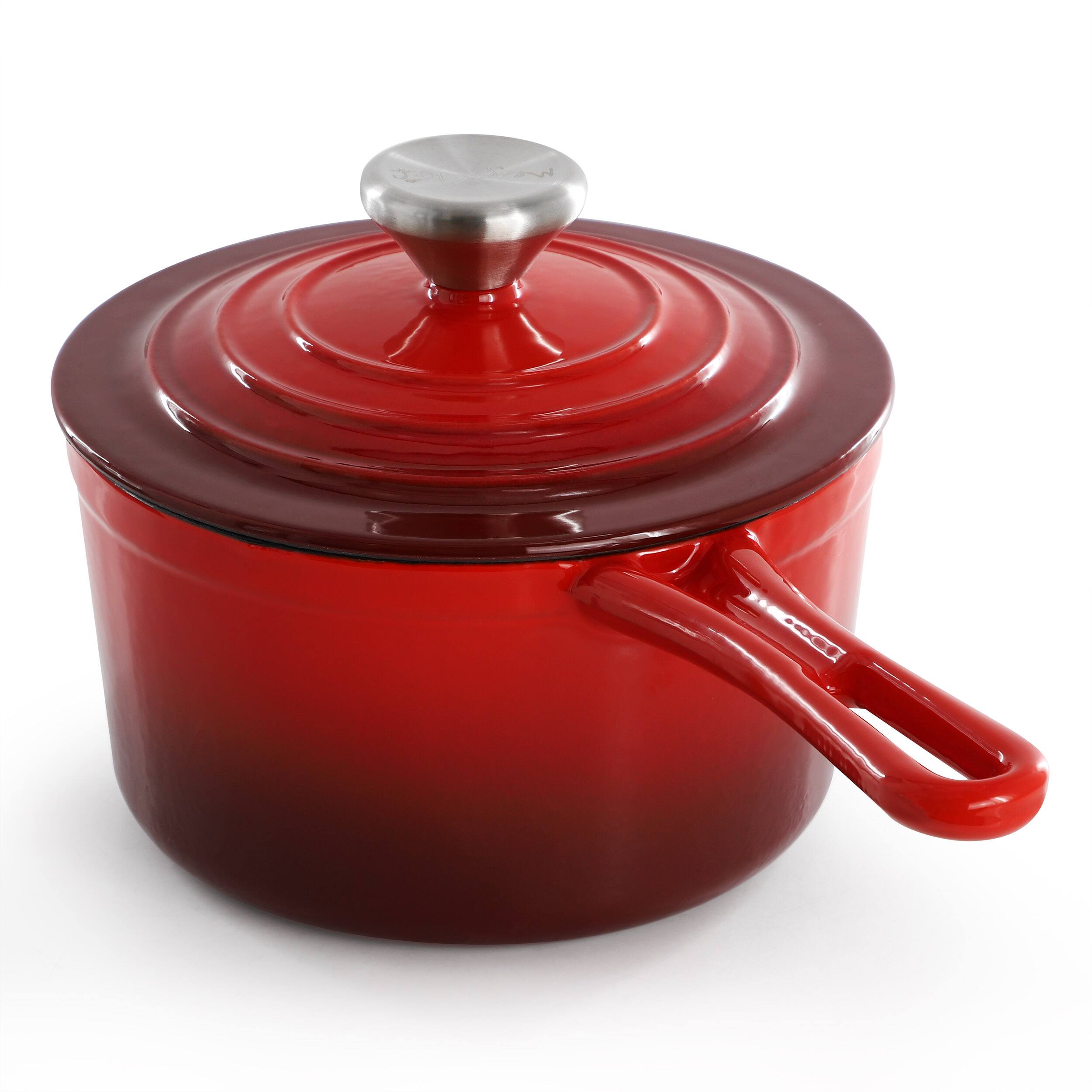 Alt View 1. Mega Chef - MegaChef 2 Quart Enameled Cast Iron Sauce Pan in Gradient Red - Red.