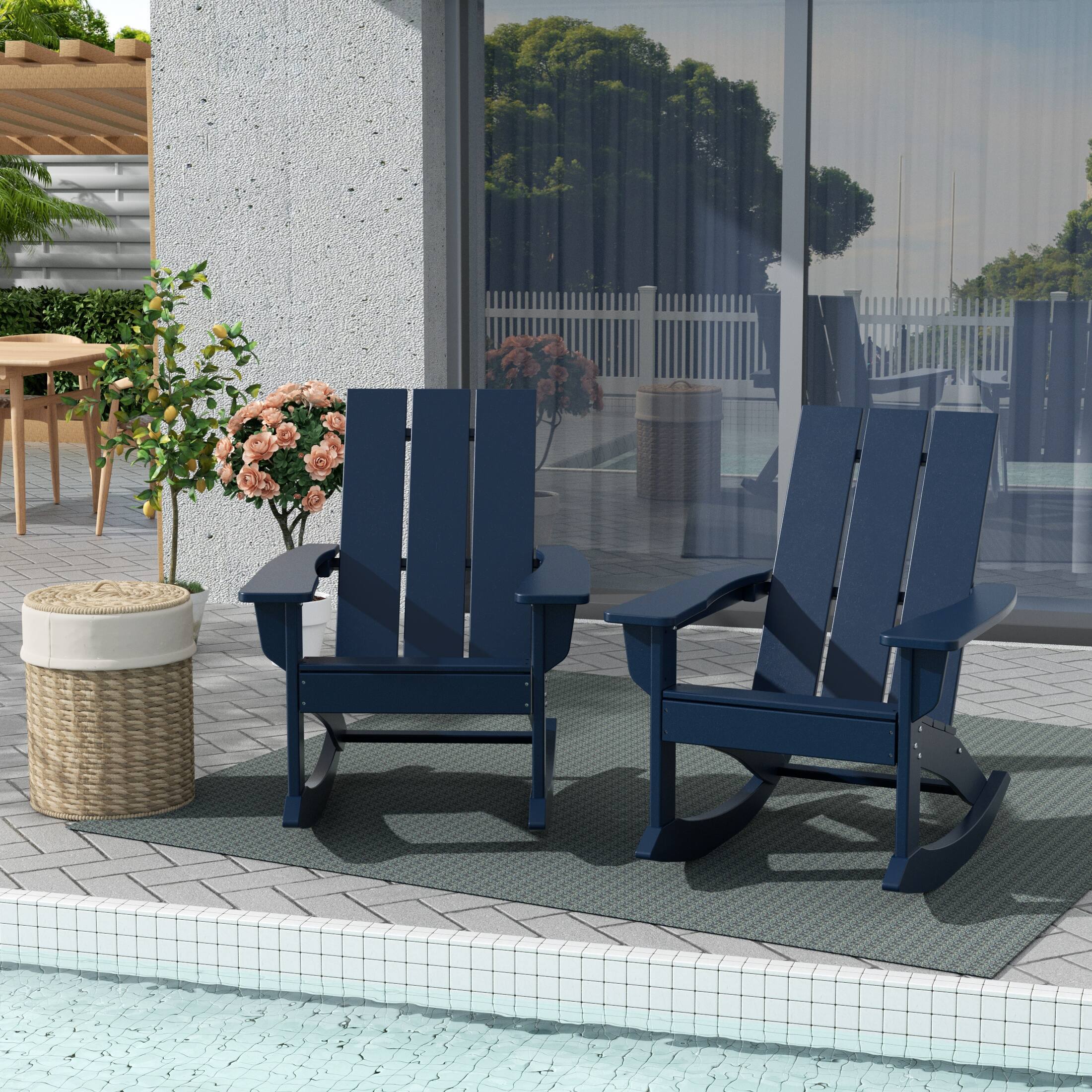 Angle. WestinTrends - WestinTrends Ashore Outdoor Patio Modern Adirondack Rocking Chair (Set of 2) - Navy Blue.