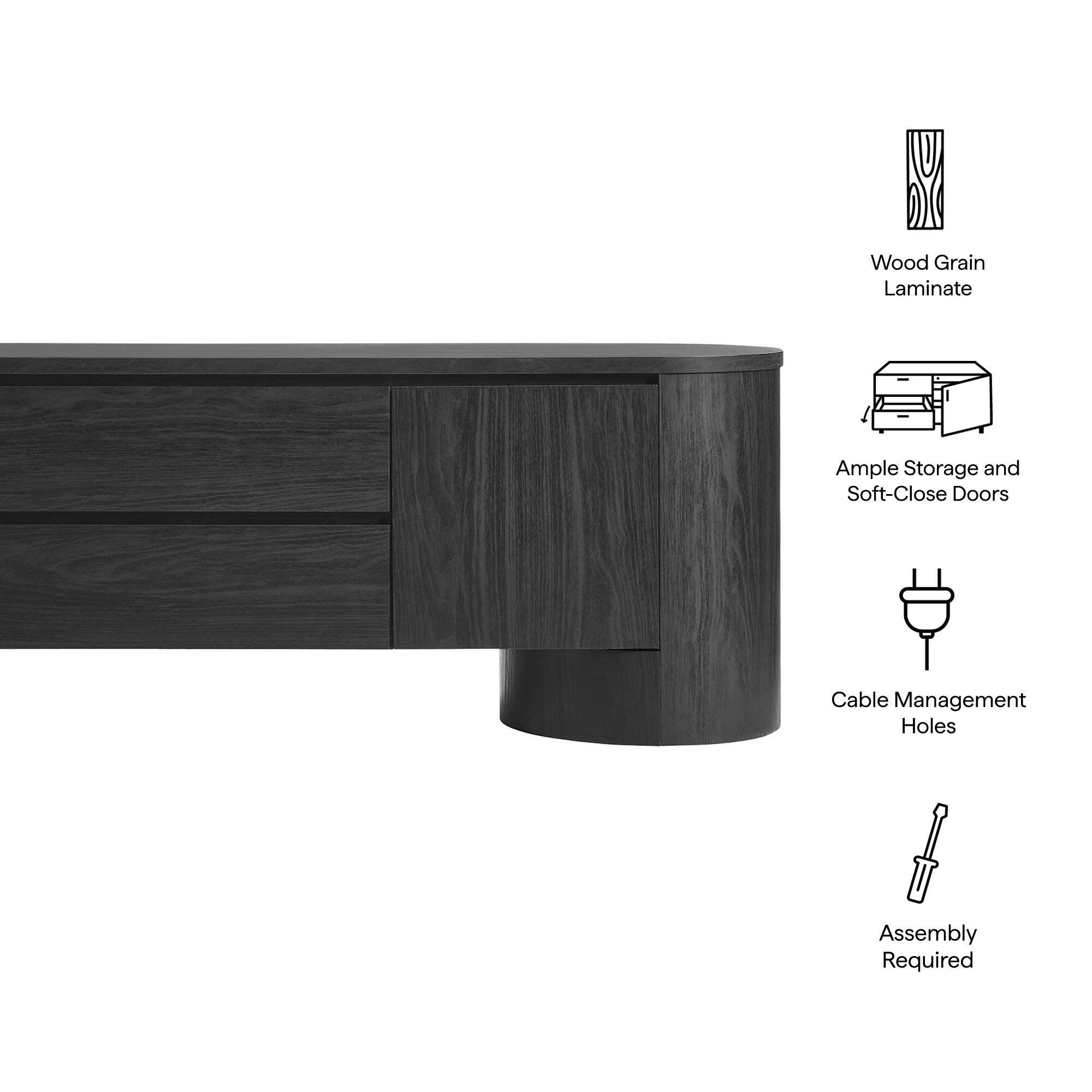 Wood Grain Laminate  
Ample Storage and Soft-Close Doors  
Cable Management Holes  
Assembly Required