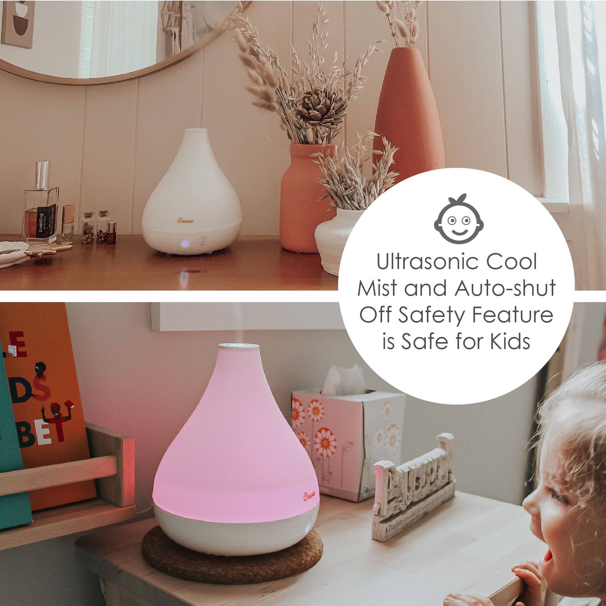 Back. CRANE - 0.35 Gal. 2-in-1 Ultrasonic Cool Mist Humidifer & Aroma Diffuser - White.