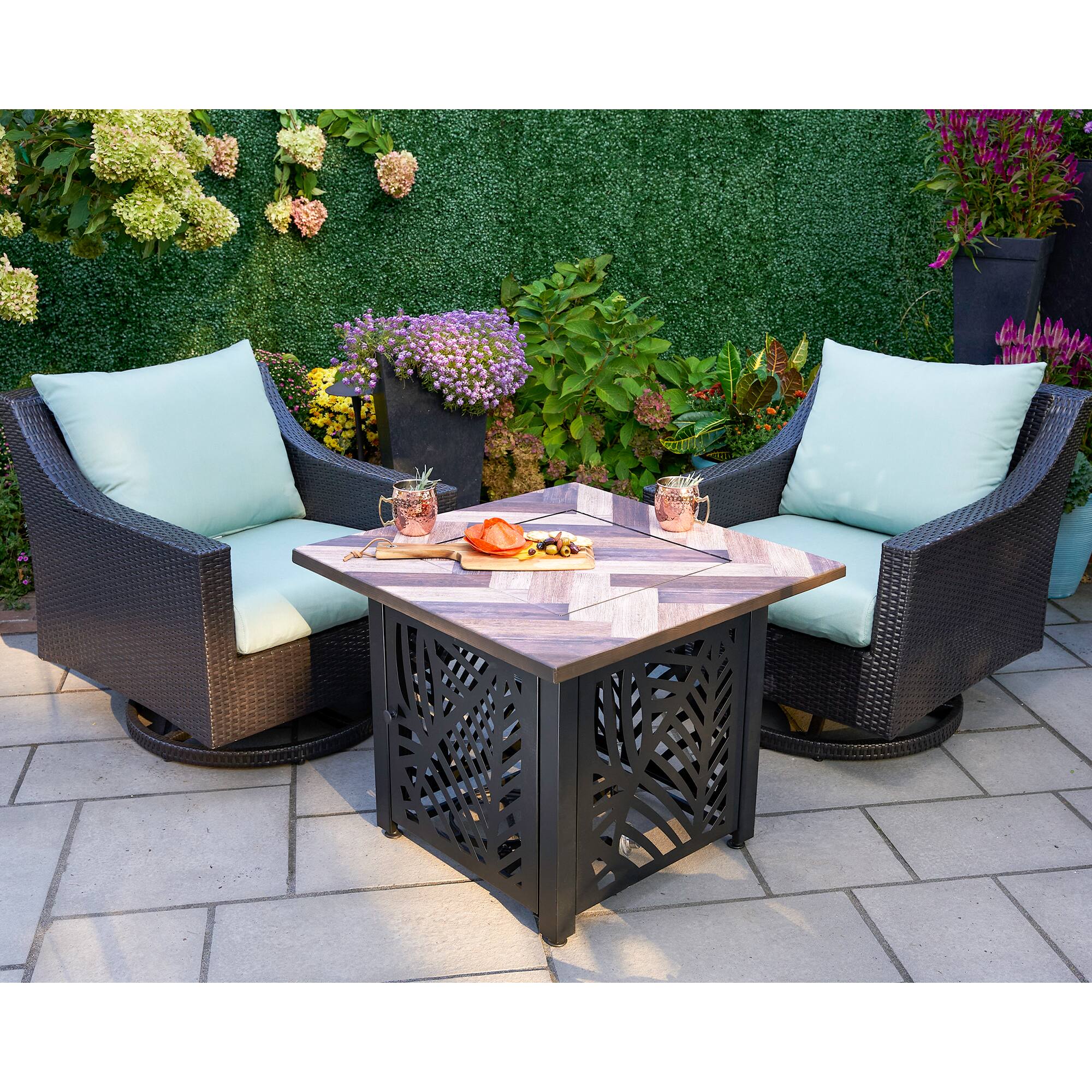 Alt View 3. Endless Summer - Endless Summer Darby 30 Inch Square Outdoor UV Printed LP Gas Fire Pit​ Table - Brown.