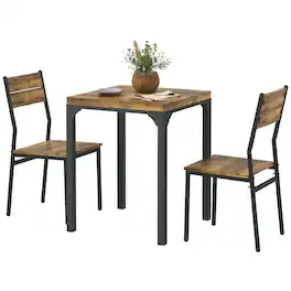 Homcom - Piece Dining Room Set for 2, Dining Table Set for Breakfast Nook, Small Space, Apartment, Space Saving - Rustic Brown
