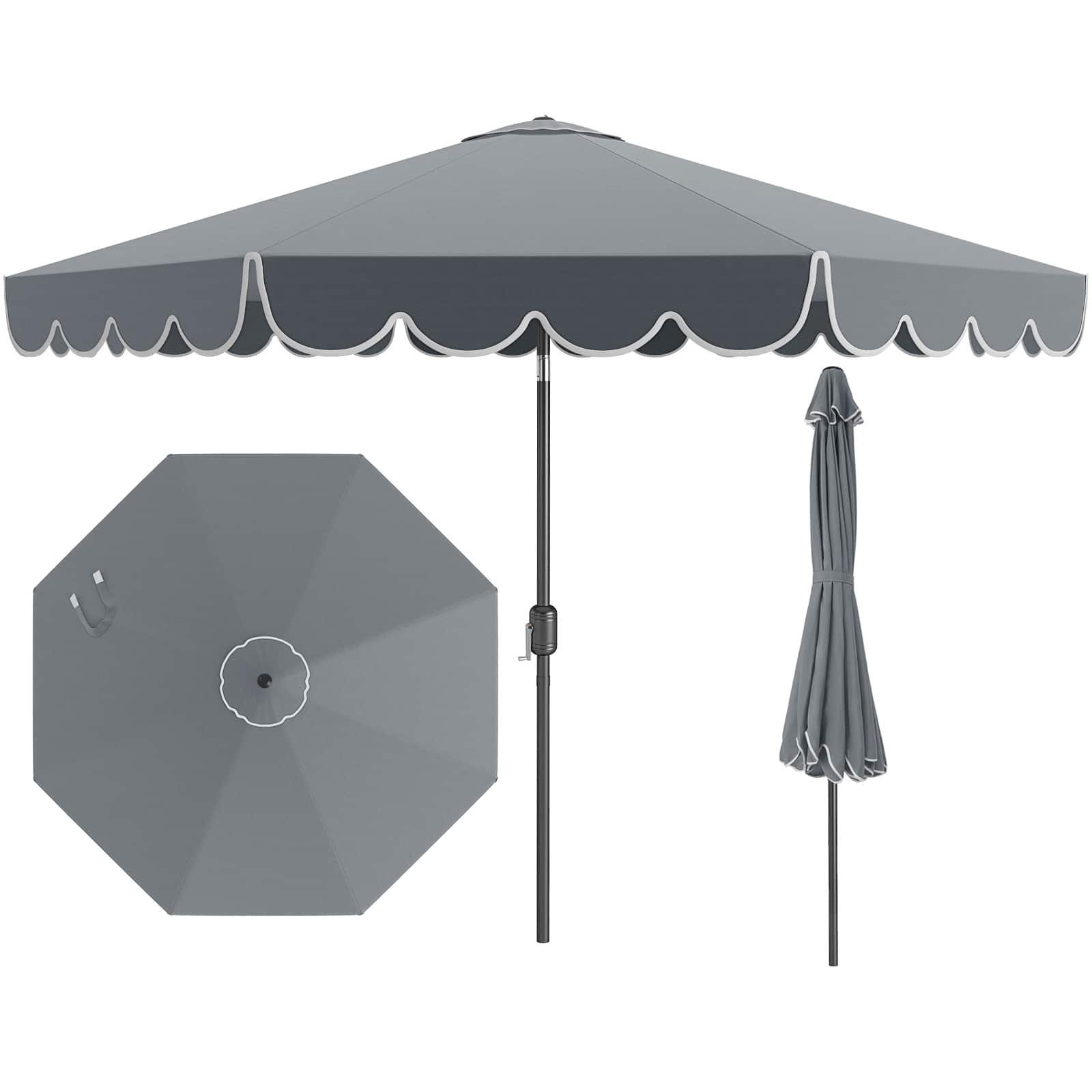 Costway - 10 FT Patio Umbrella with Crank Tilt Adjustment Ruffles Vented Top 8 Ribs - Gray price history on PriceWatchPro
