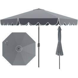Costway - 10 FT Patio Umbrella with Crank Tilt Adjustment Ruffles Vented Top 8 Ribs - Gray