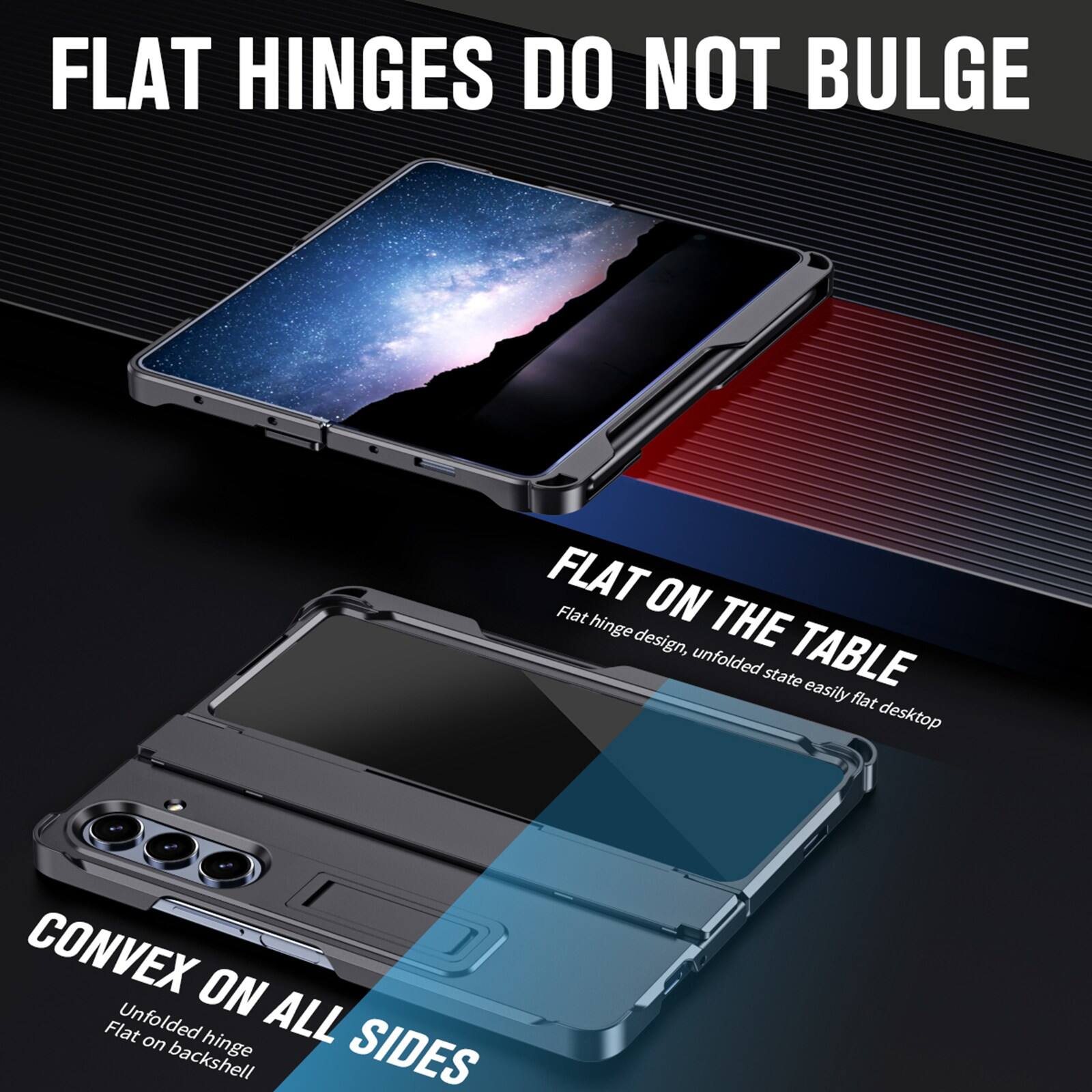 FLAT HINGES DO NOT BULGE

FLAT ON THE TABLE
Flat hinge design, unfolded state easily flat desktop

CONVEX ON ALL SIDES
Unfolded hinge Flat on backshell