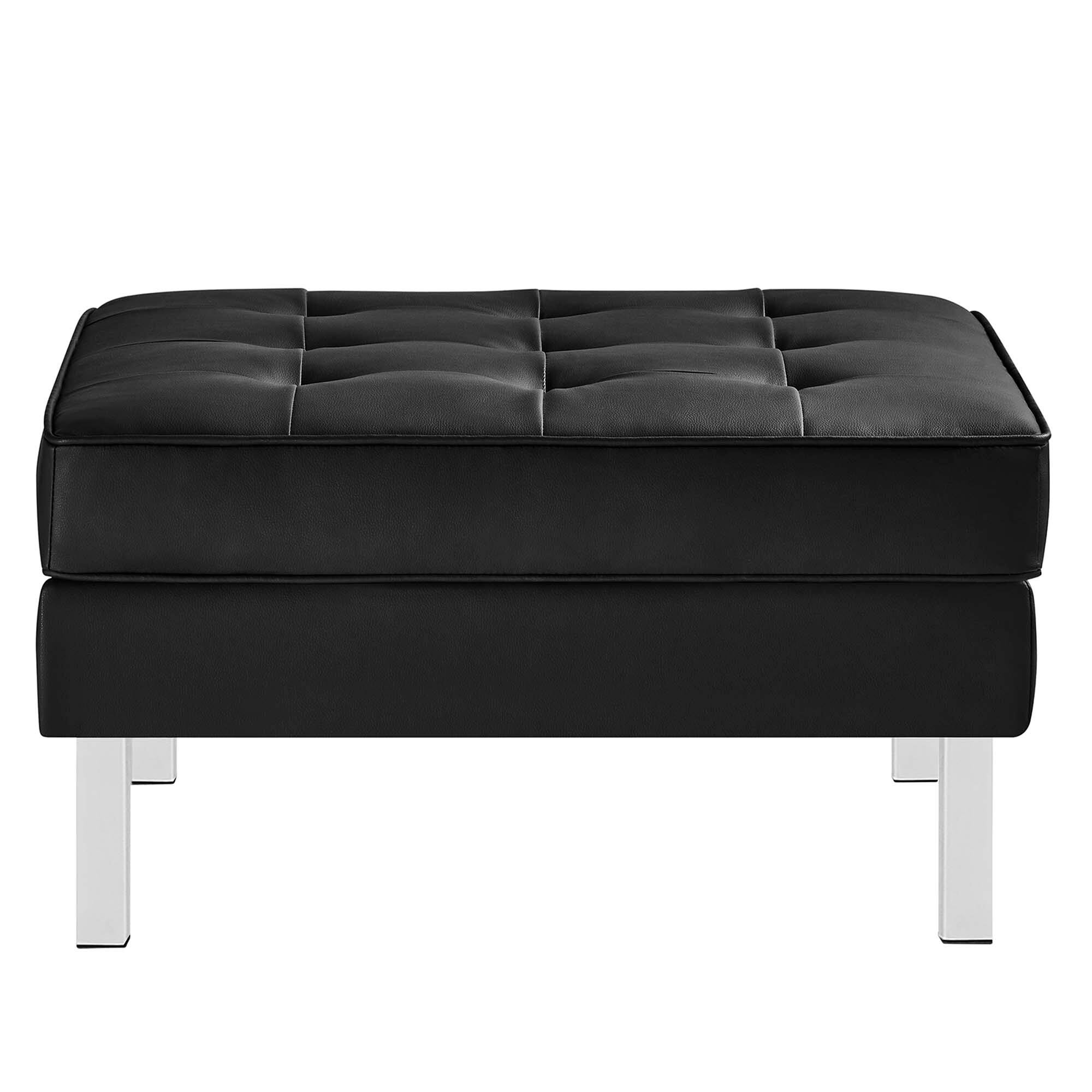Alt View 4. Modway - Loft Tufted Vegan Leather Armchair and Ottoman Set by Modway - Black.