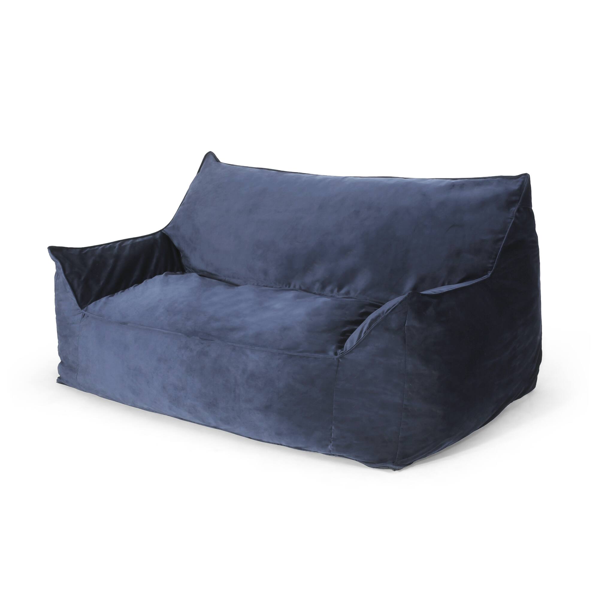 Left. GOODSILO - Premium Oversized Velvet Bean Bag Chair with Armrests for Ultimate Comfort and Style - Dark Blue.