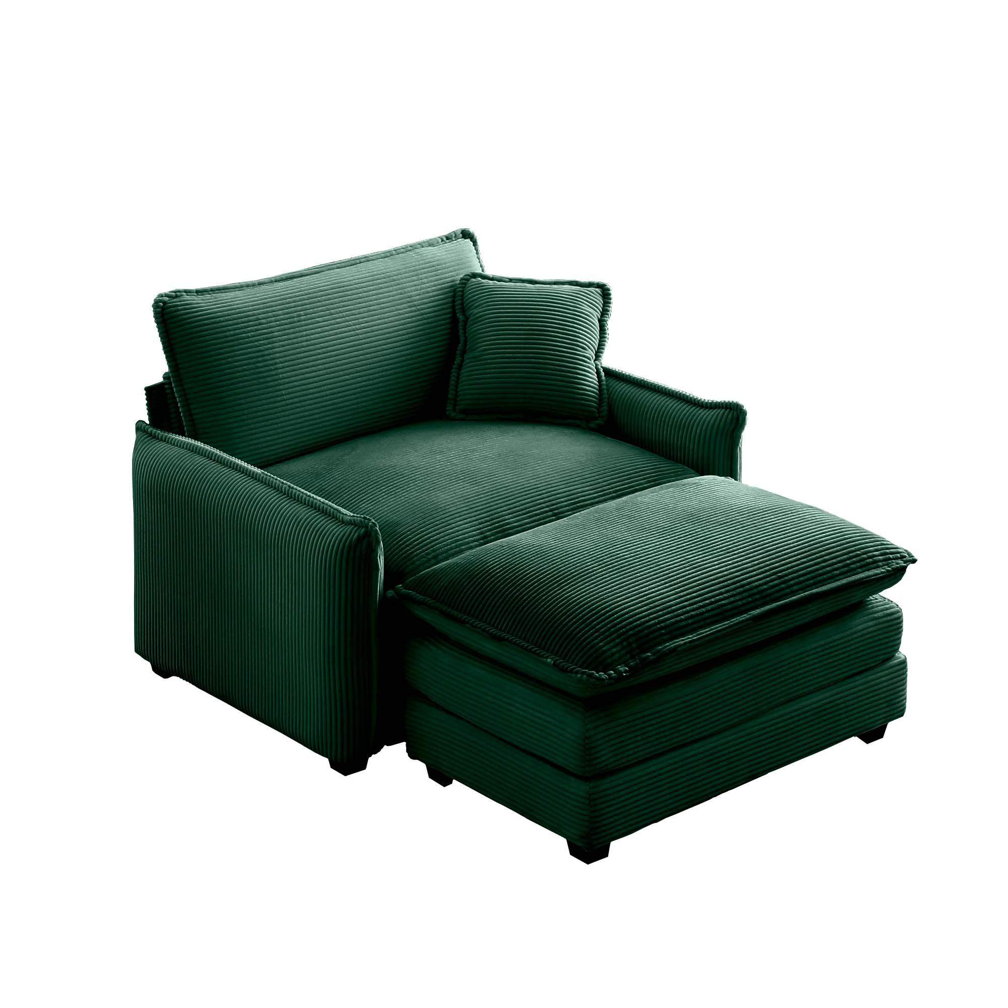 Angle. LOVMOR - Single Deep Seat Sofa With Footstool With One Pillow Suitable for Living Room and Bedroom Club Multiple OccasionsGreen - Green.