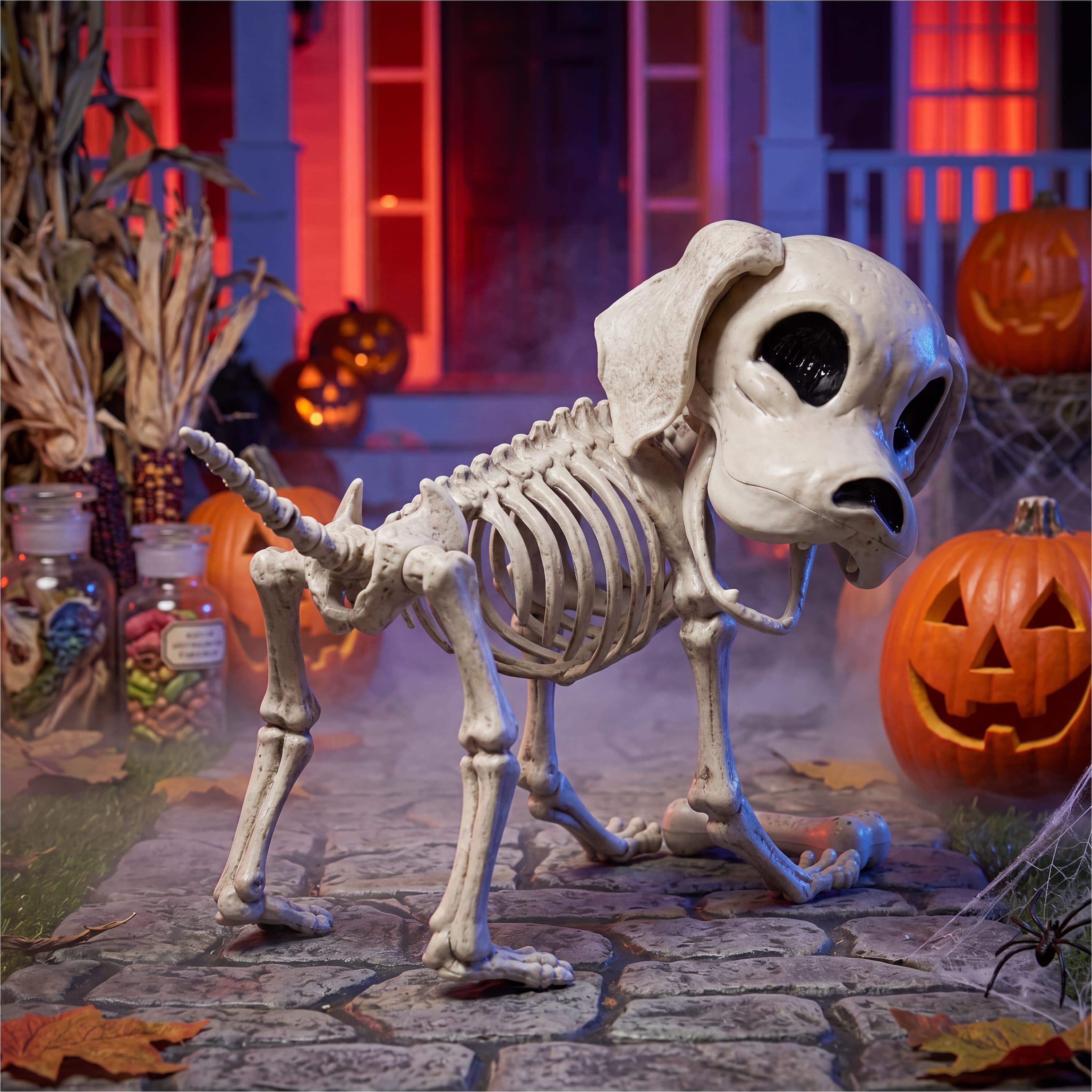 Back. Joyfy - 12.6" Halloween Decorations Dog Puppy Skeleton Full Body Posable for Spooky Scene Decor Party Favor Haunted House Prop - White.