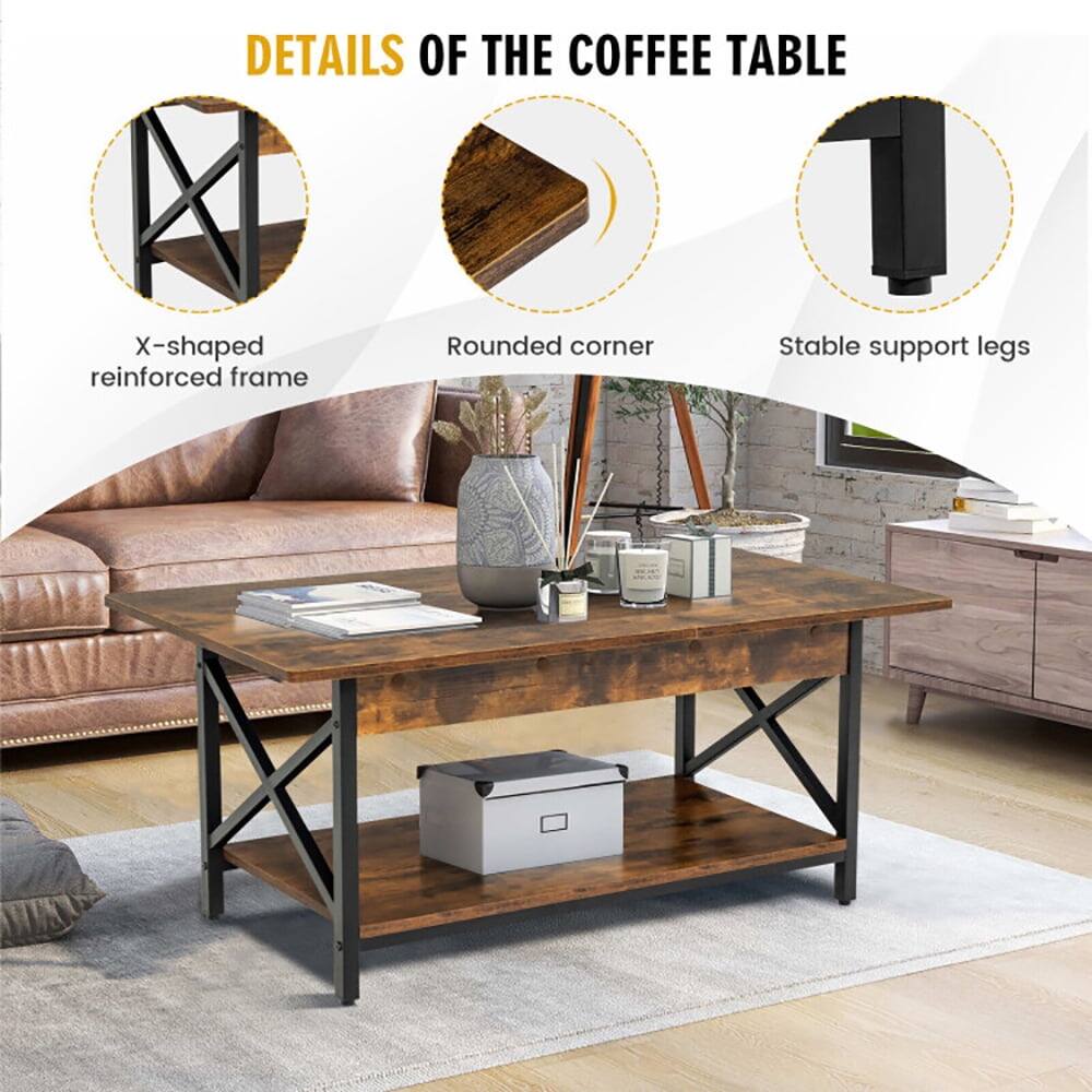 DETAILS OF THE COFFEE TABLE

- X-shaped reinforced frame
- Rounded corner
- Stable support legs