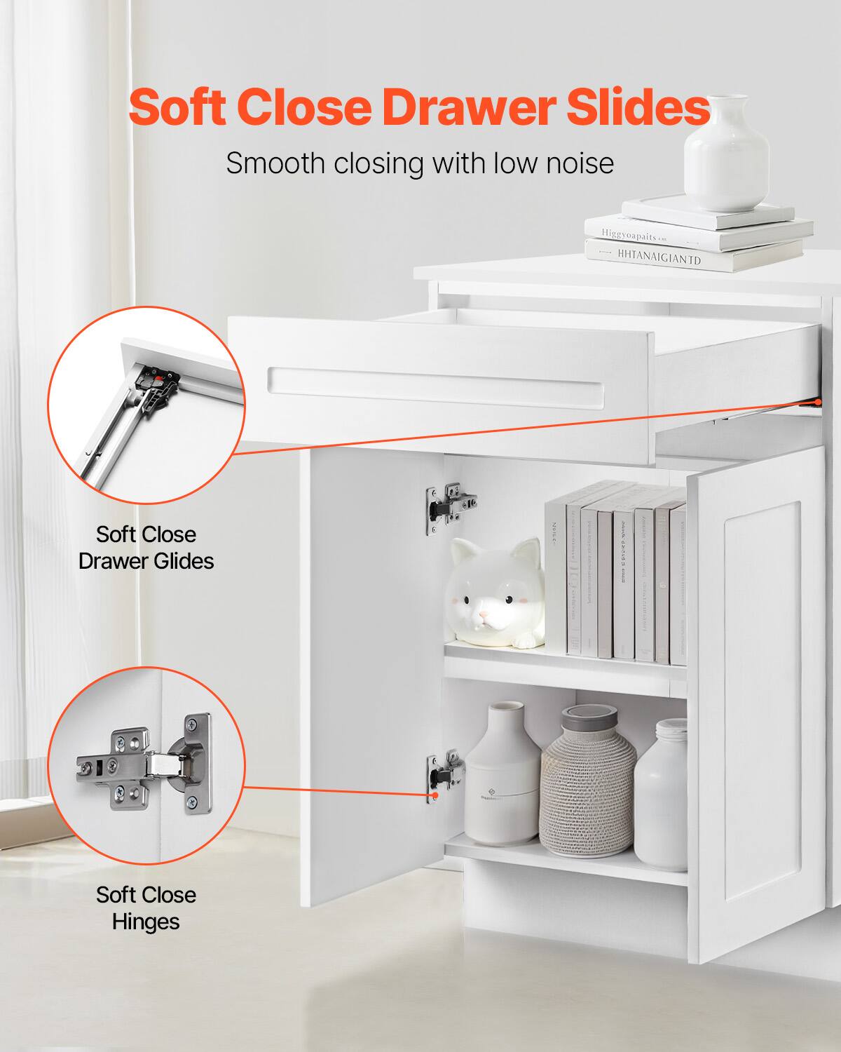 Soft Close Drawer Slides  
Smooth closing with low noise  

Soft Close Drawer Glides  

Soft Close Hinges