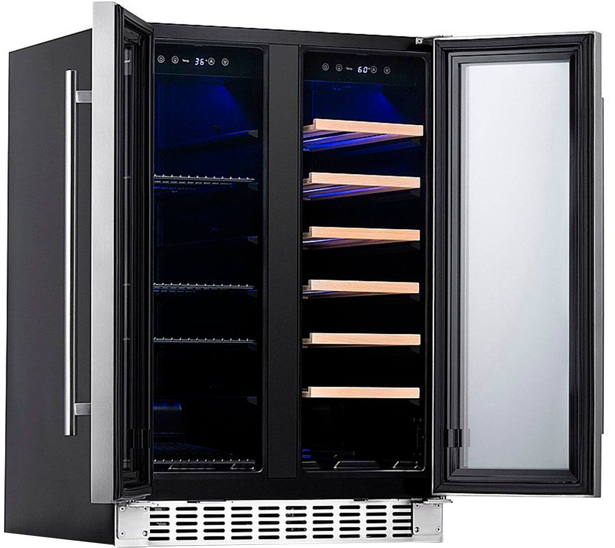Alt View 15. NewAir - Refurbished 18-Bottle or 58-Can French Door Dual Zone Wine Refrigerator with SplitShelf and Beech Wood Shelves - Stainless Steel.