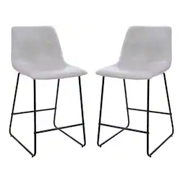 Alamont Home - 24 Inch Commercial Grade LeatherSoft Counter Height Barstools, Set of 2 - Light Gray