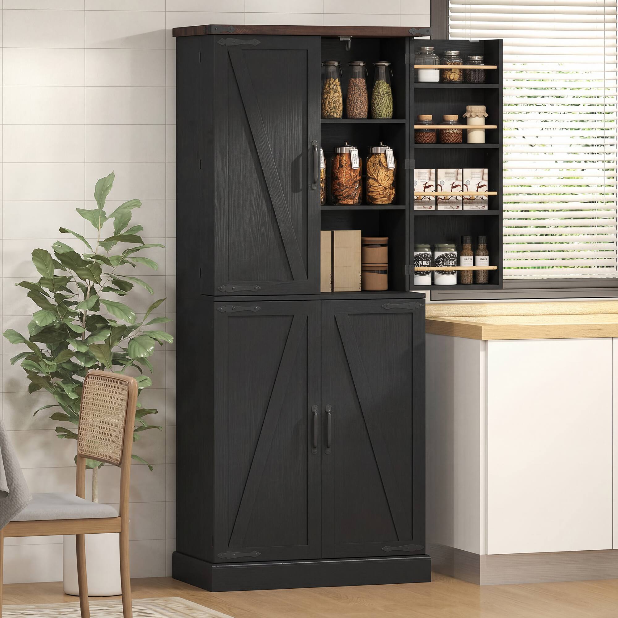 Alt View 1. Homcom - Tall Kitchen Pantry Cabinet - Black.