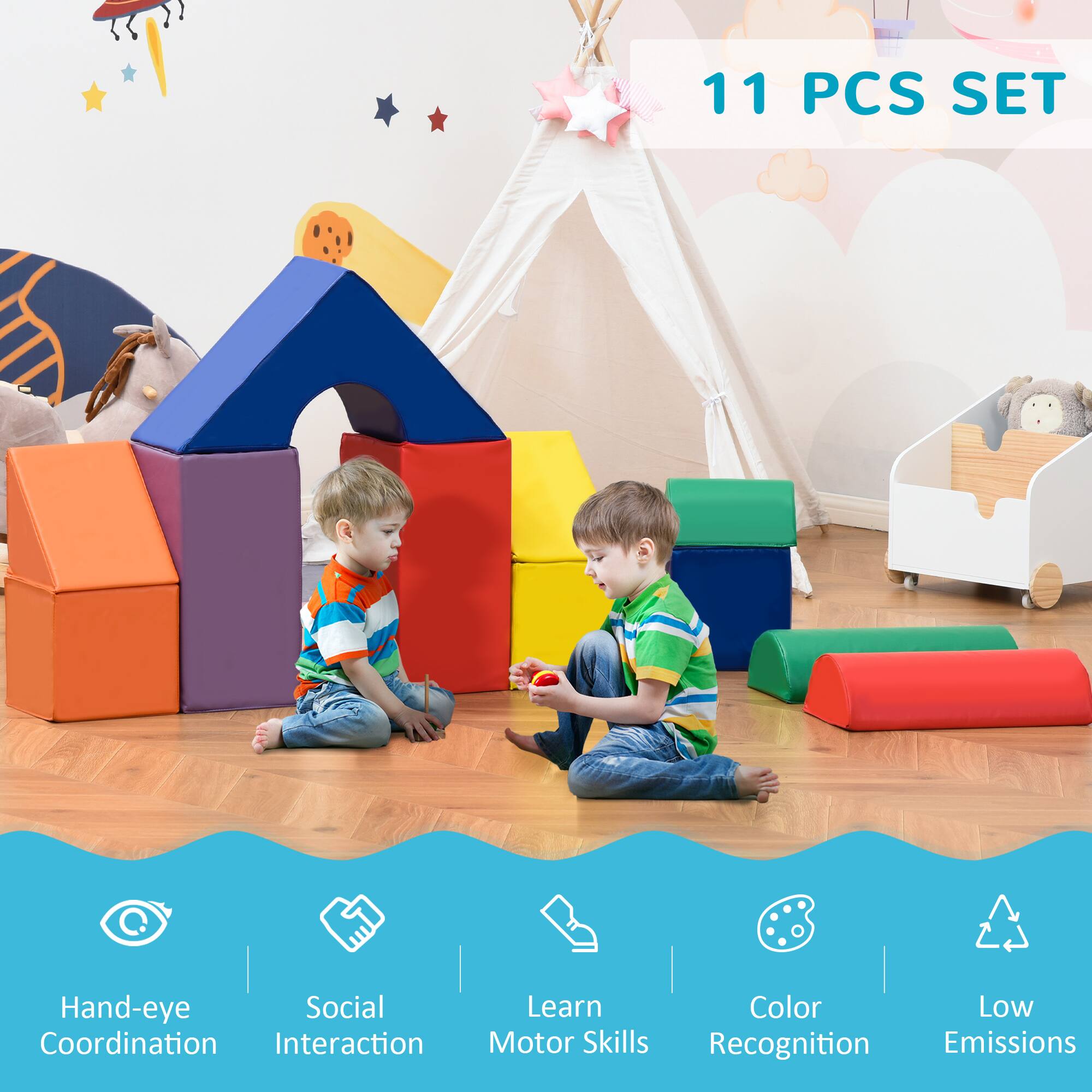 11 PCS SET

- Hand-eye Coordination
- Social Interaction
- Learn Motor Skills
- Color Recognition
- Low Emissions