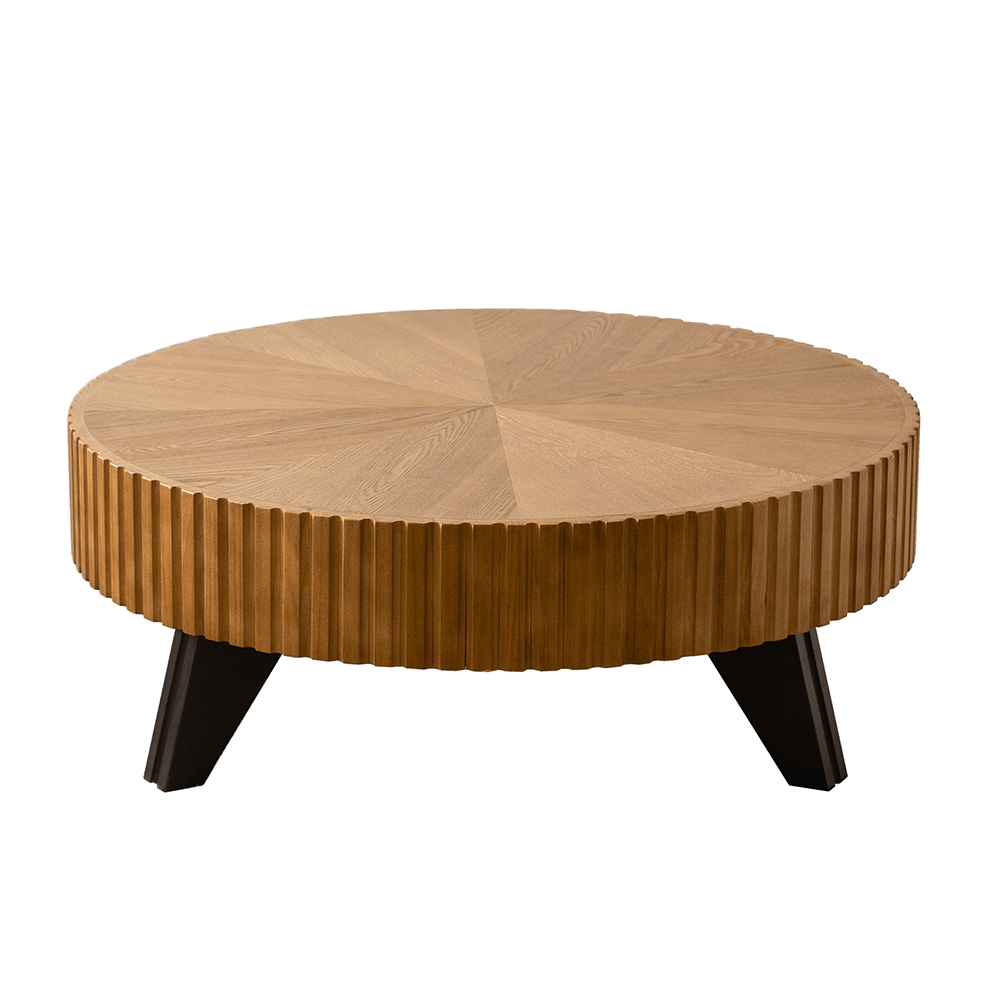 Alt View 5. Trinkets Crazed - Solid Round Coffee Table, Pedestal Design With Rustic Wood Grain | Space-Saving Accent Table - Natural.