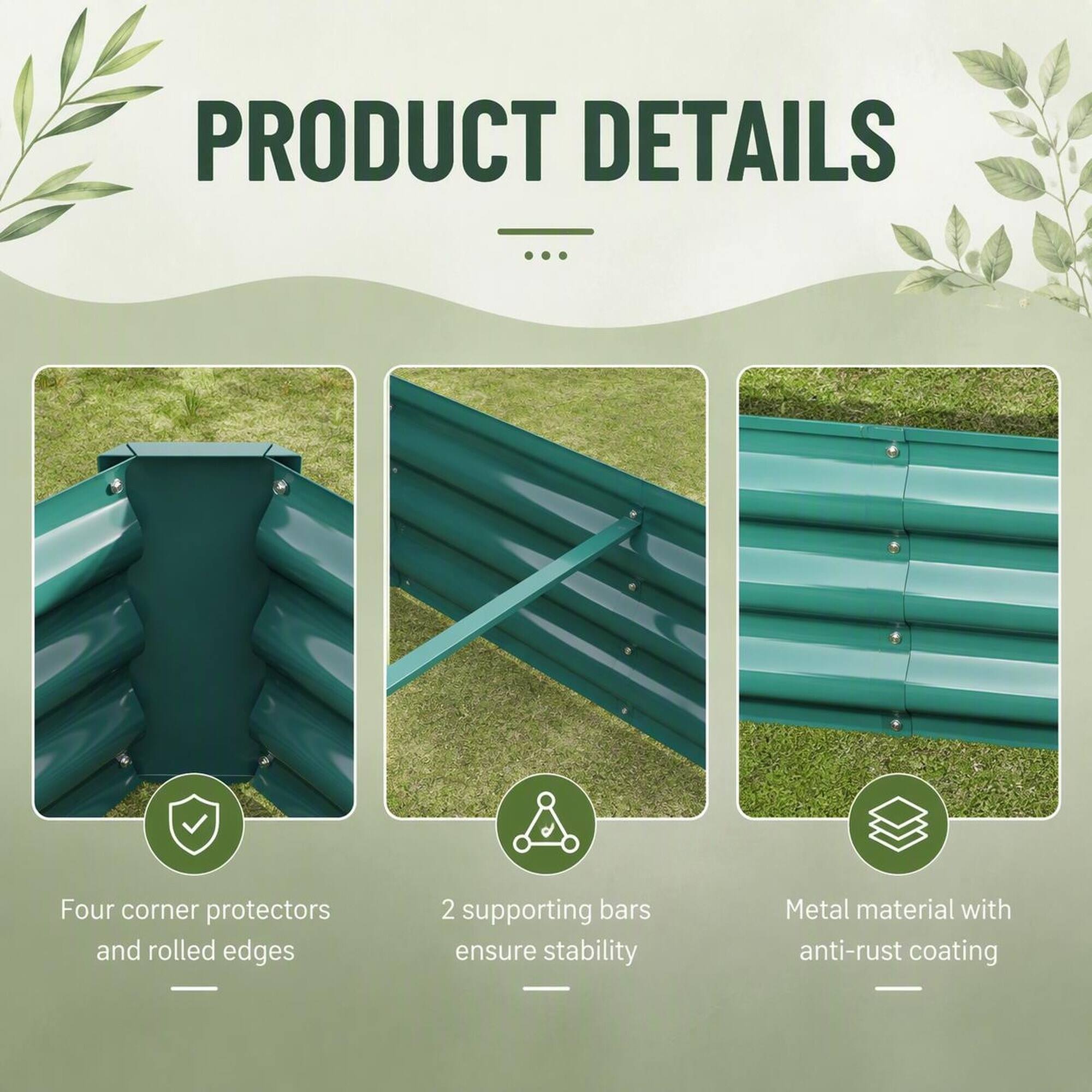 PRODUCT DETAILS
Four corner protectors and rolled edges
2 supporting bars ensure stability
Metal material with anti-rust coating