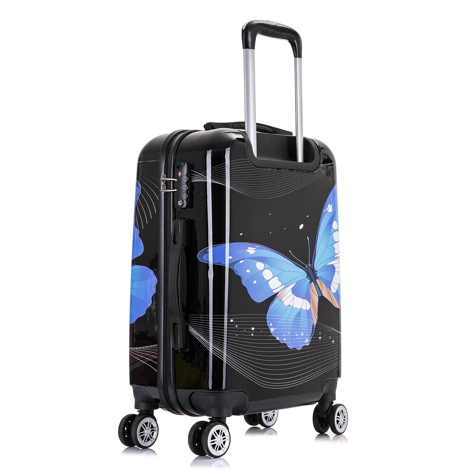 Alt View 1. InUSA - Black  Butterfly Prints Lightweight Hardside spinner luggage 20" Carry-on - BLACK BUTTERFLY.