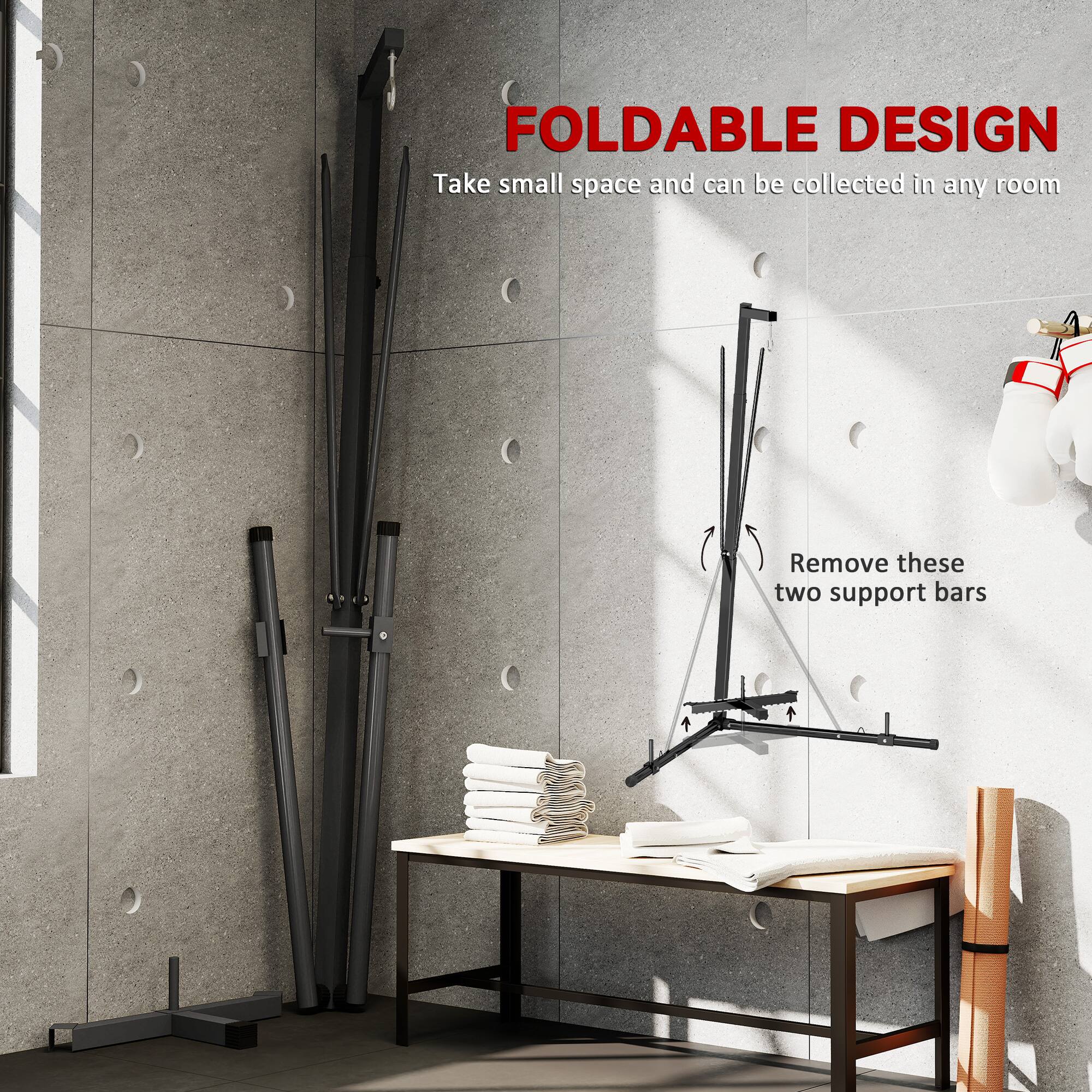 FOLDABLE DESIGN  
Take small space and can be collected in any room  

Remove these two support bars