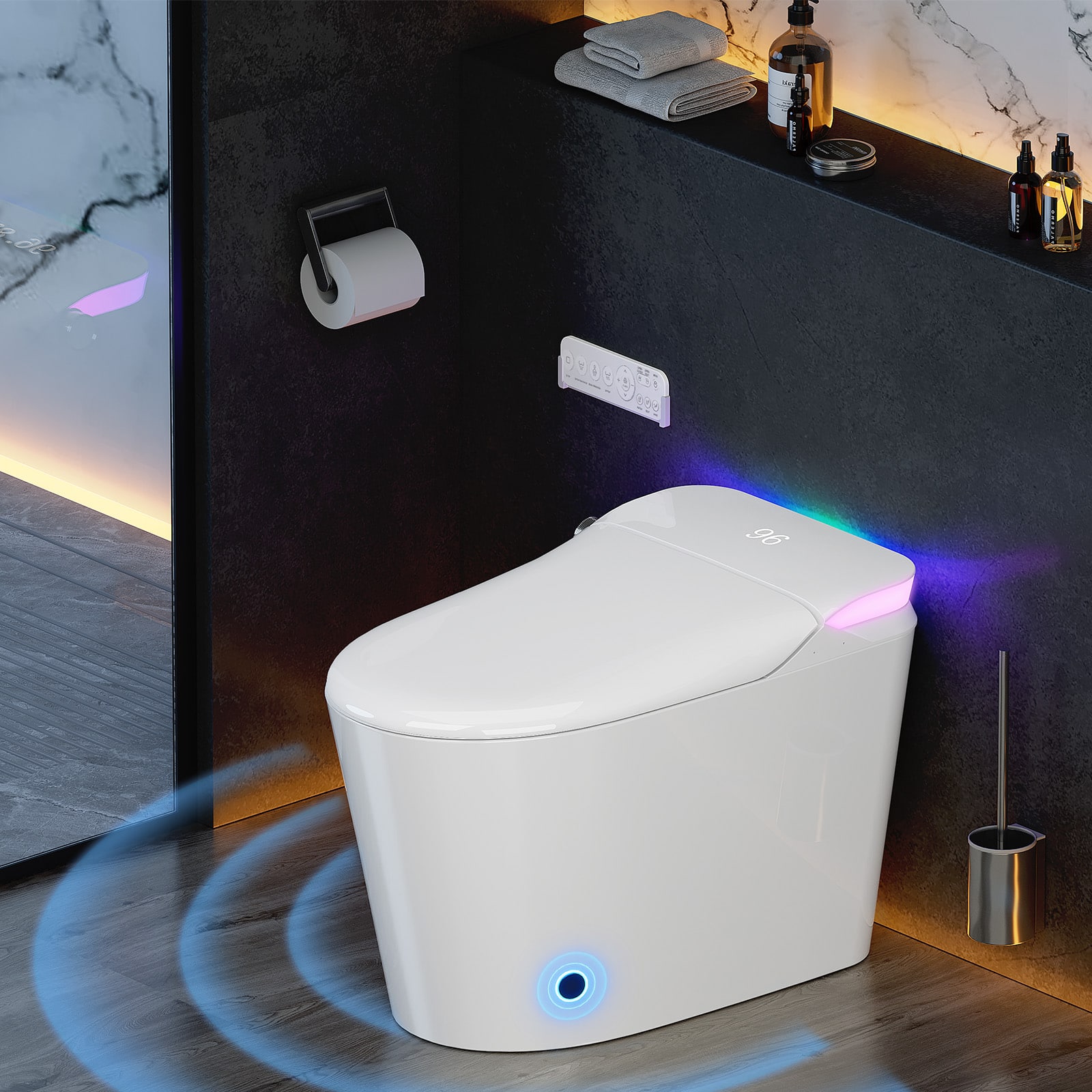 Dyonery - Private Mold Smart Toilet，Tankless Design, Heated Seat, Night Light,Auto Soft Close, Deodorization, Dryer, Foot Sensor - White