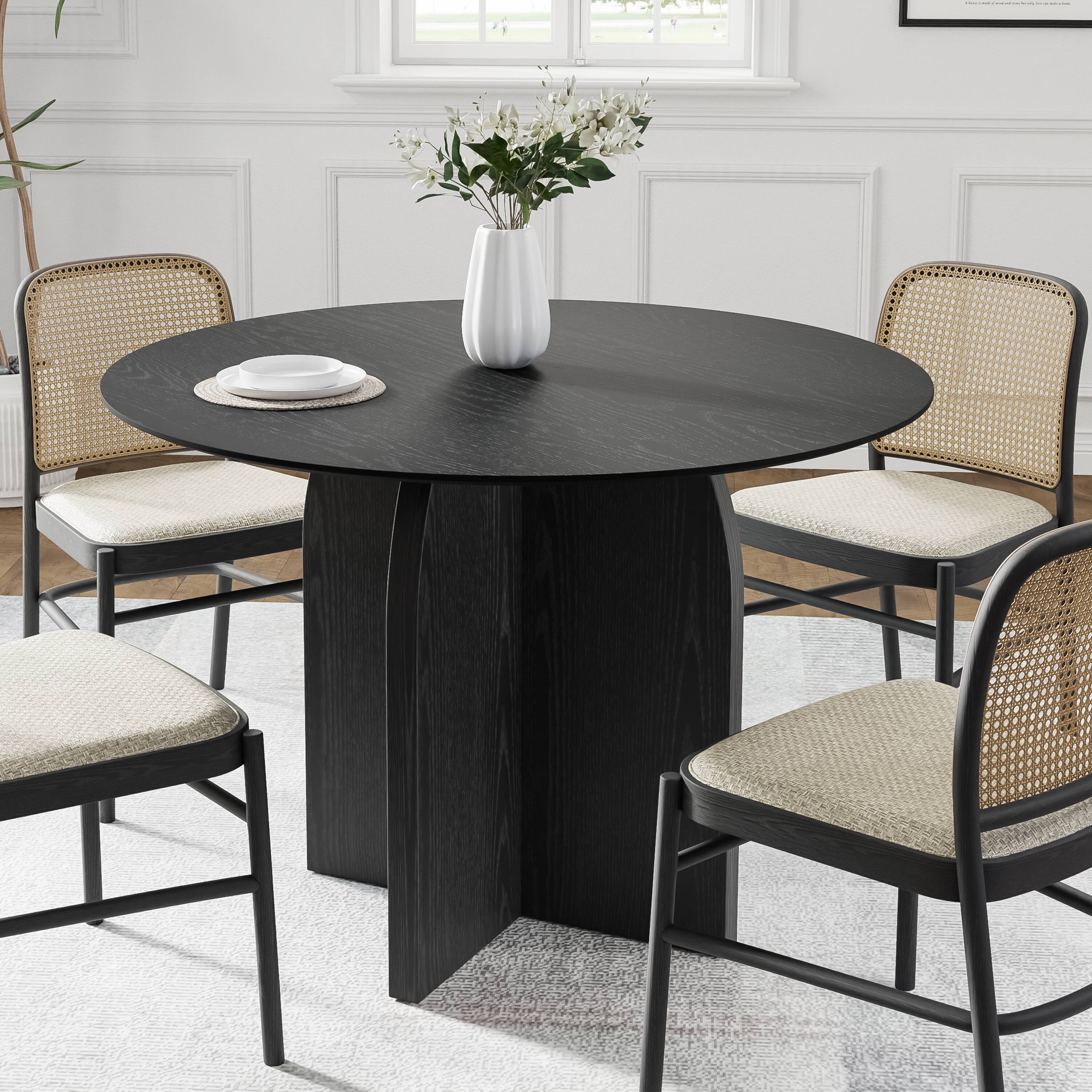 Alt View 2. Lirago - 42in. Arched Leg Round Dining Table Black Finish Solid Wood Timeless Style,Seats 6 People - Black.