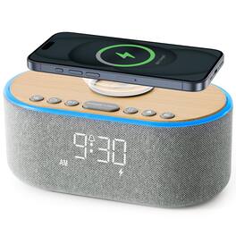 Dazzed Corner - Alarm Clock Bluetooth FM Radio,Fast Wireless Charging - Gray
