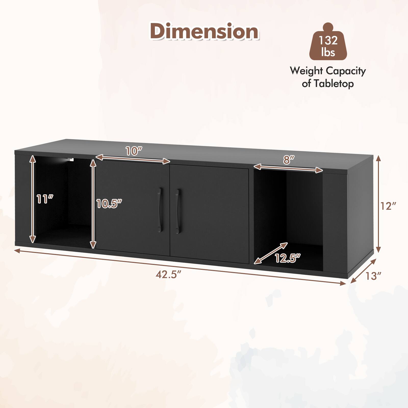 Dimension 132 lbs Weight Capacity of Tabletop 10" 8" 11" 10.5" 12" 42.5" 12.5" 13"