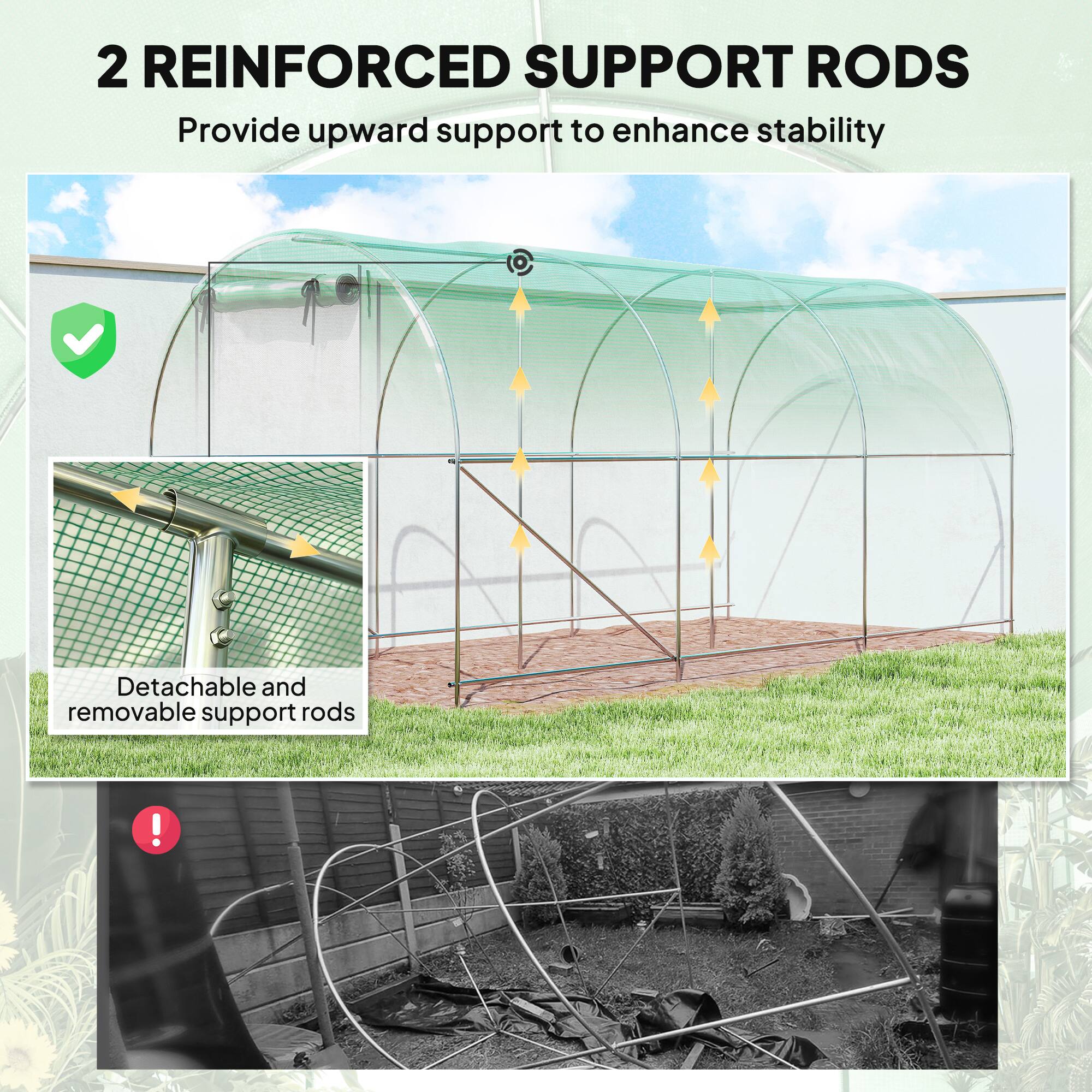 Alt View 3. Outsunny - House Greenhouse, Walk-in Tunnel Greenhouse with 2 Support Rods, Zippered Roll-up Mesh Door.