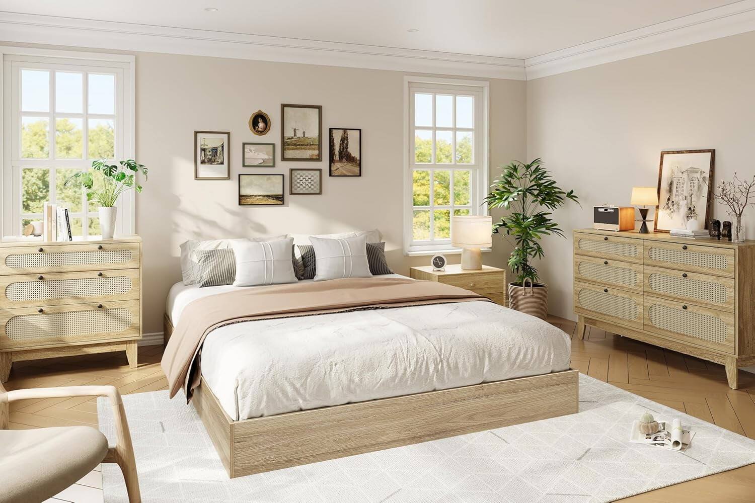 Back. GARVEE - King Size Wood Bed Frame with Slat Support, Minimalist Design, No Box Spring, Easy Assembly - Burlywood - Burlywood.