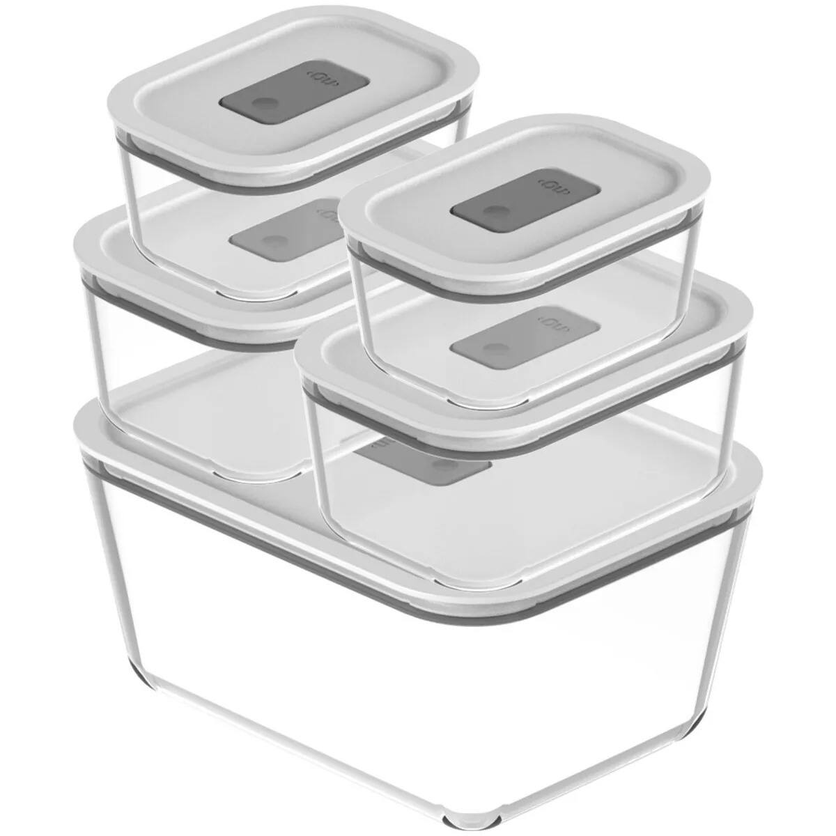 OU - Food Storage Container Set with Lids, 5 Pc Clear Borosilicate Glass w Airtight Vented Lids
