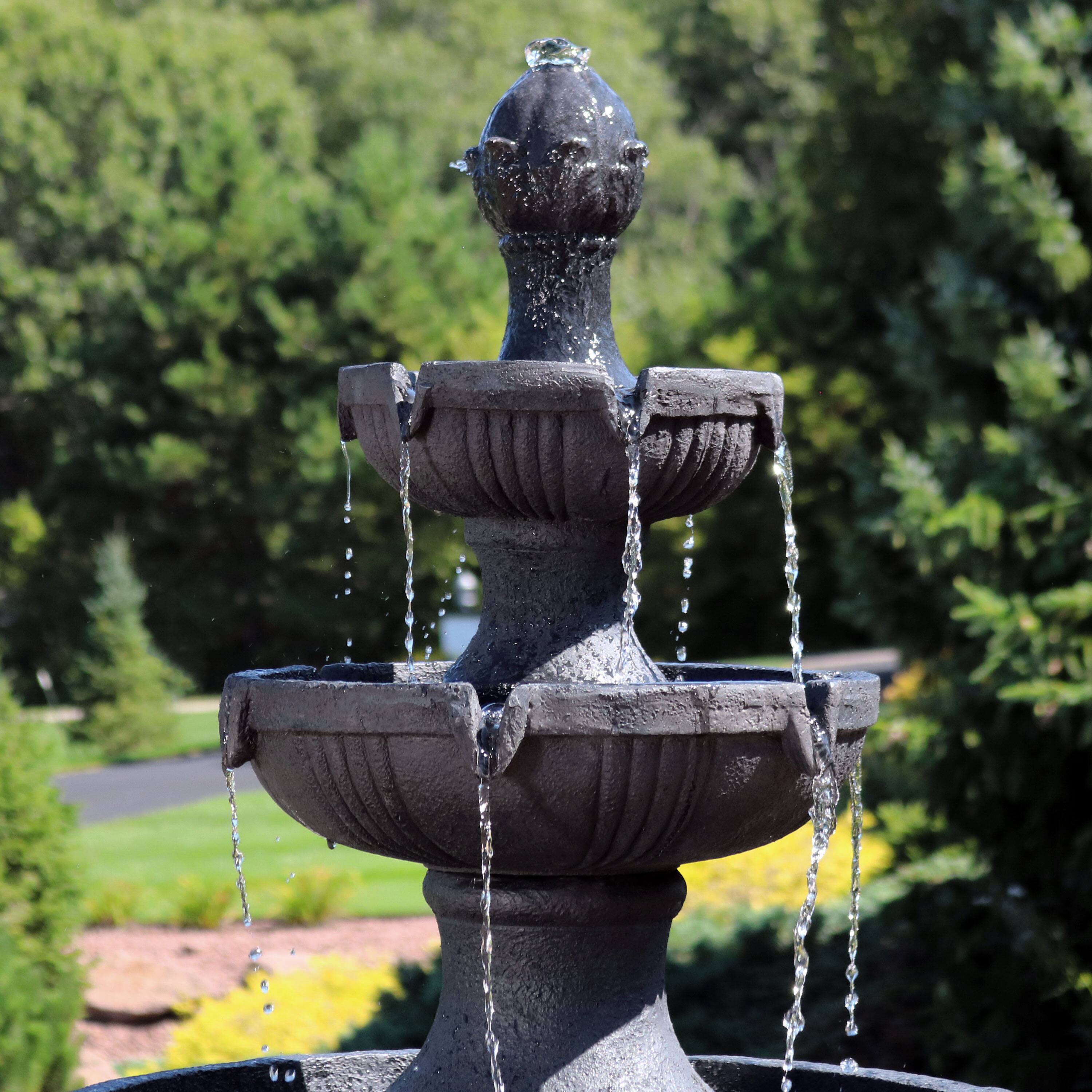 Alt View 7. Sunnydaze - Flower Blossom Resin Outdoor 3-Tier Fountain - Black.