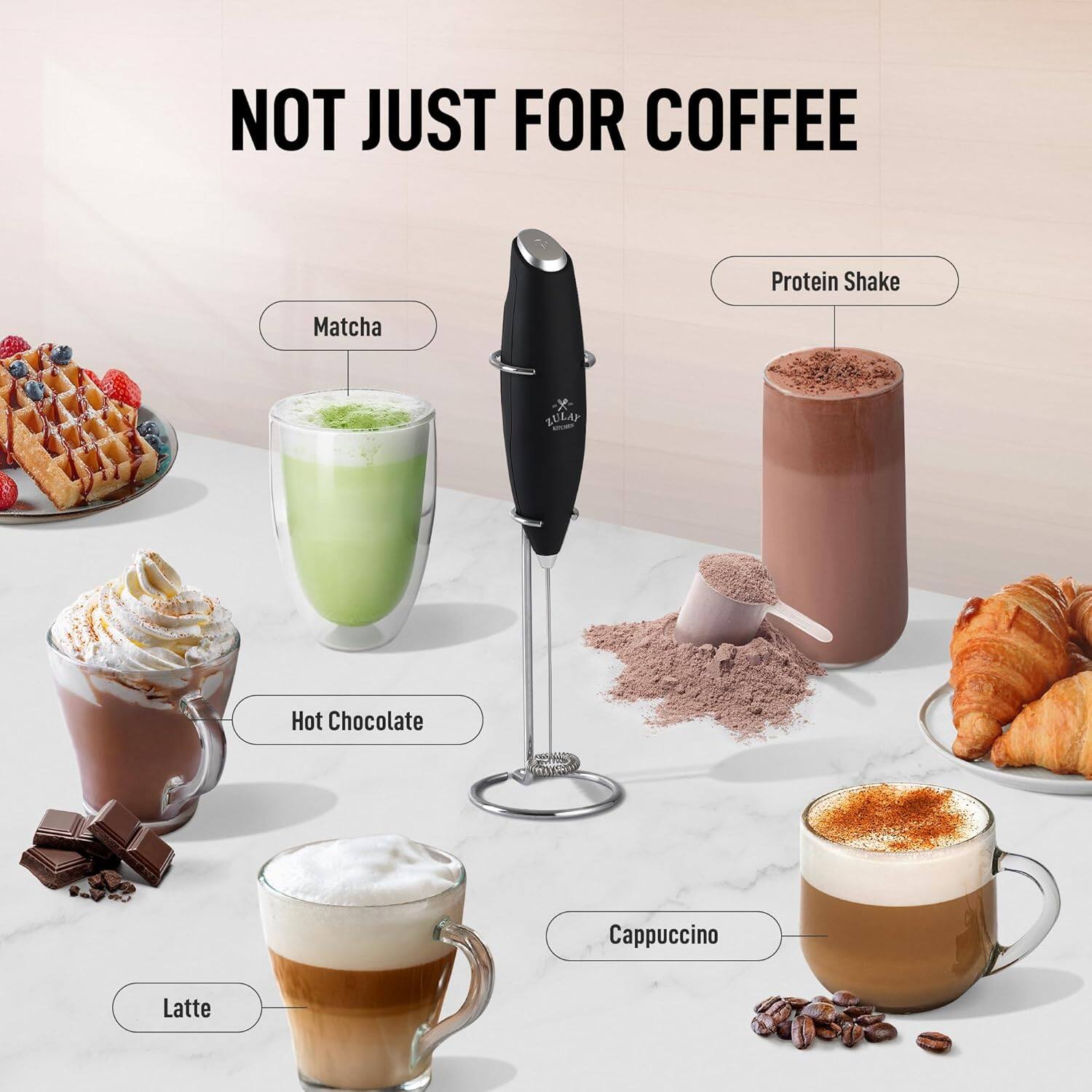Zulay Kitchen Premium Gift Milk Frother Complete Set Handheld Foam