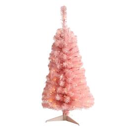 BreeBe - 3’ Artificial Christmas Tree with 50 LED Lights and 118 - Pink
